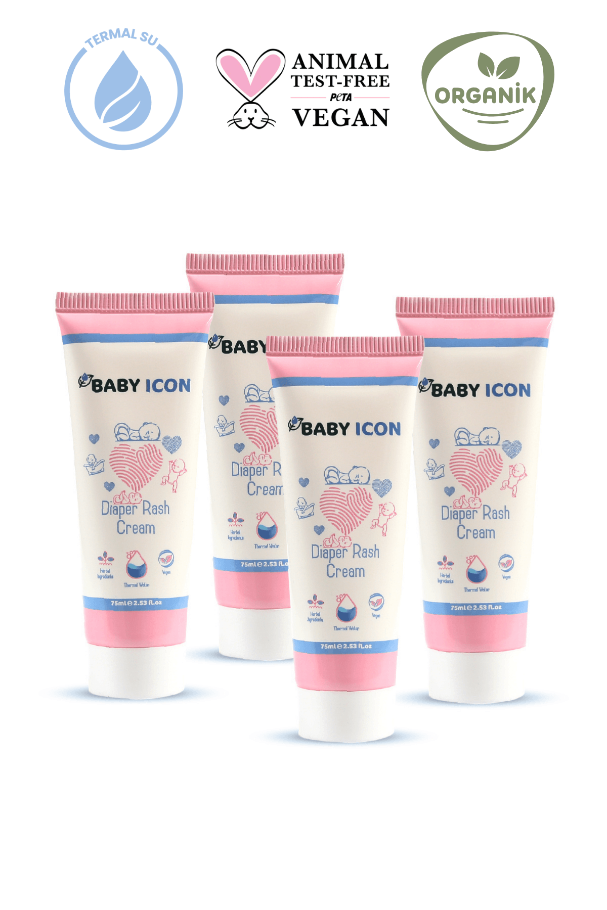 Baby Icon Organik Vegan Pişik Önleyici ve Onarıcı Krem 75 ml 4'lü Paket