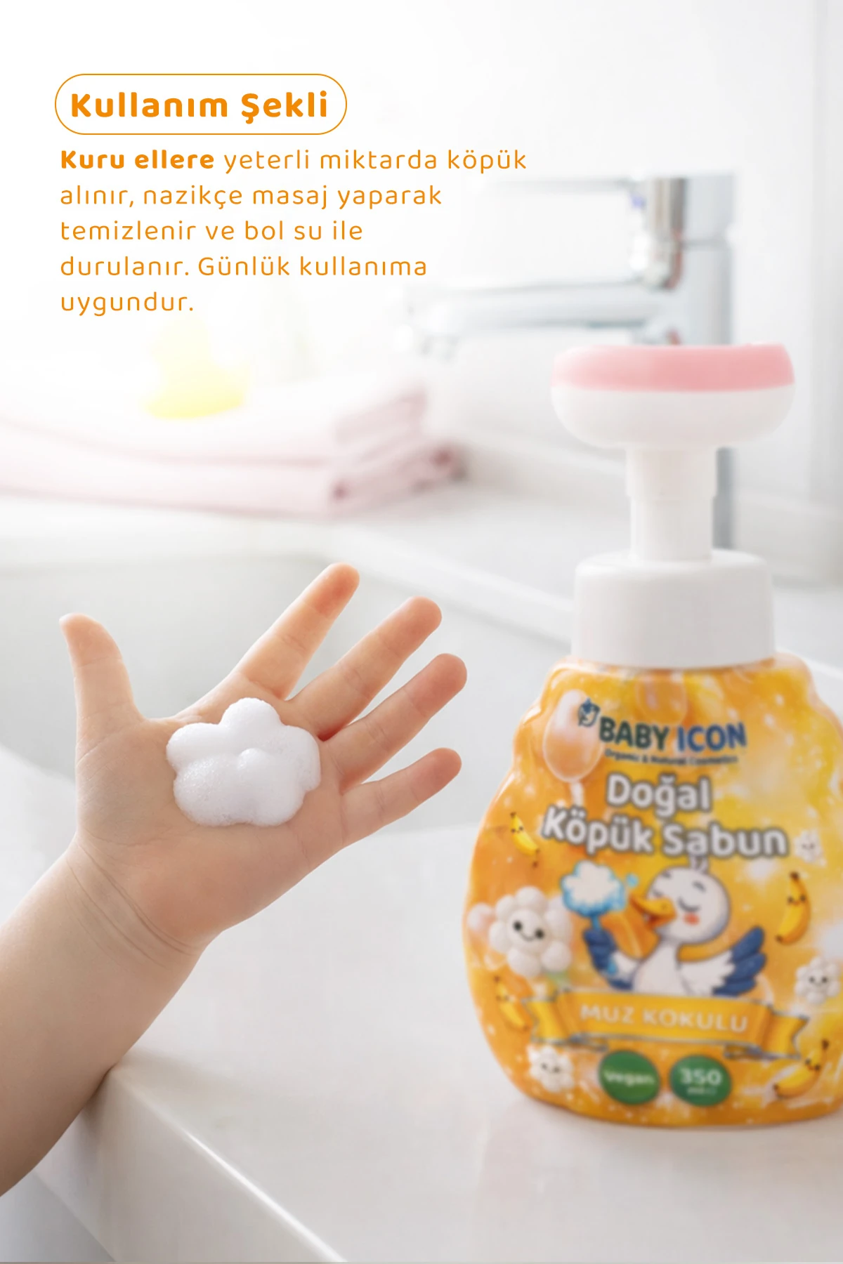 5li Yedek Dolum - Baby Icon Doğal Çocuk Köpük Sabun 350 ml Muz Kokulu