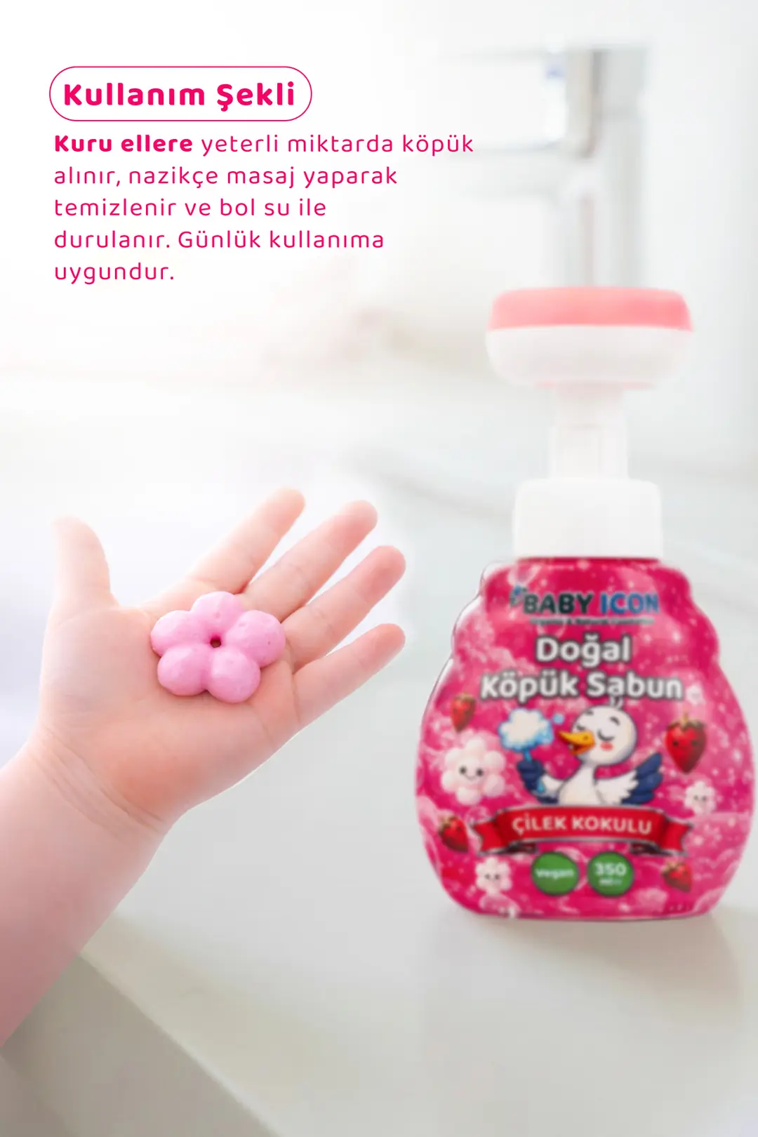 3lü Yedek Dolum - Baby Icon Doğal Çocuk Köpük Sabun 350 ml Çilek