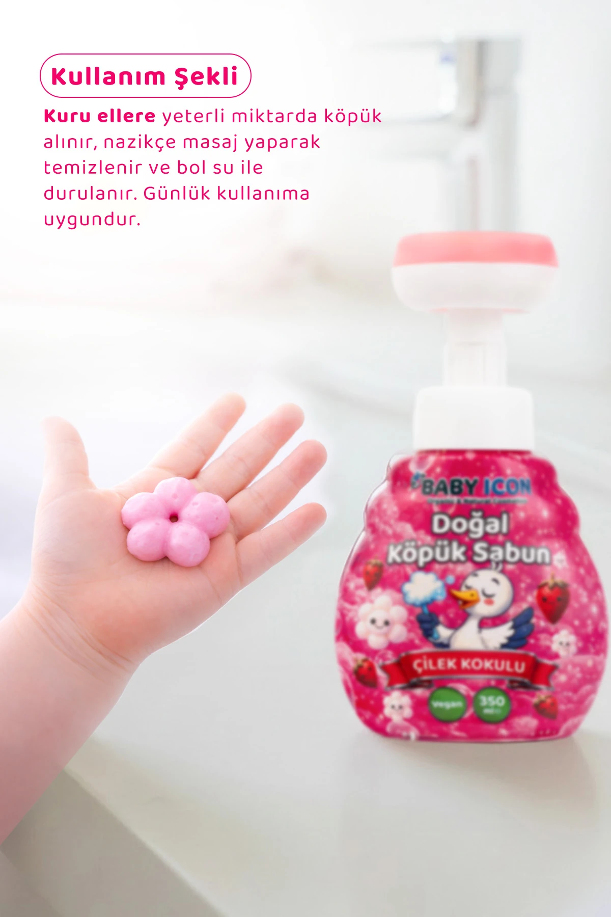 3lü Yedek Dolum - Baby Icon Doğal Çocuk Köpük Sabun 350 ml Çilek