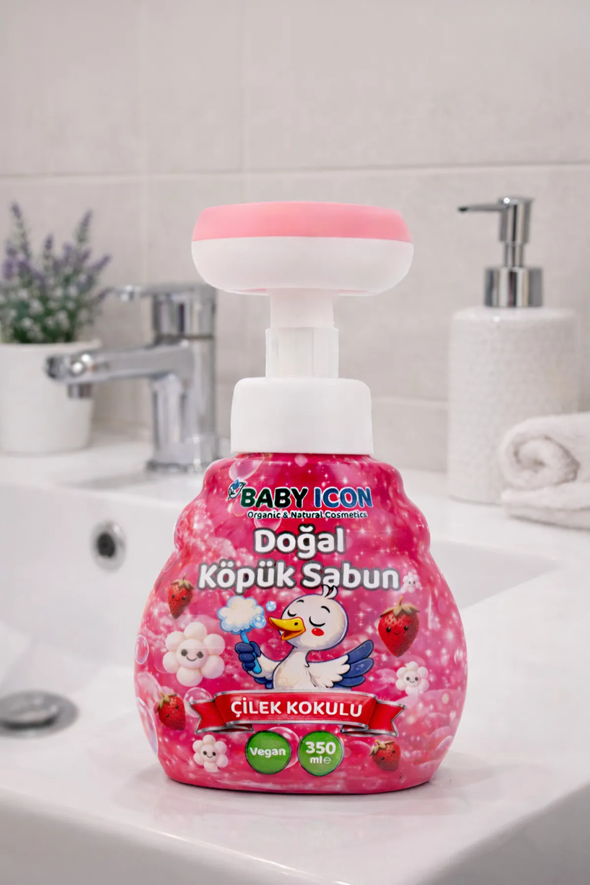 Doğal Vegan Çilekli Çiçek Şekilli Köpük El Sabunu -Babyicon