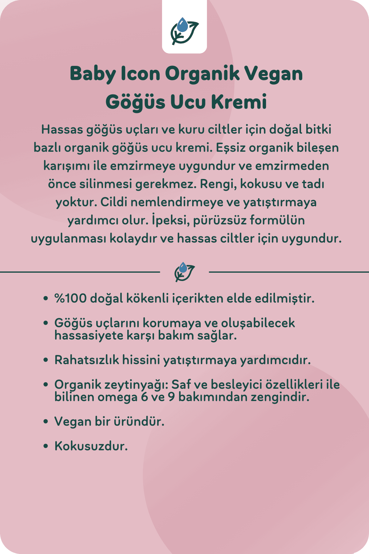 Baby Icon Organik Vegan Göğüs Ucu Kremi 30 ml