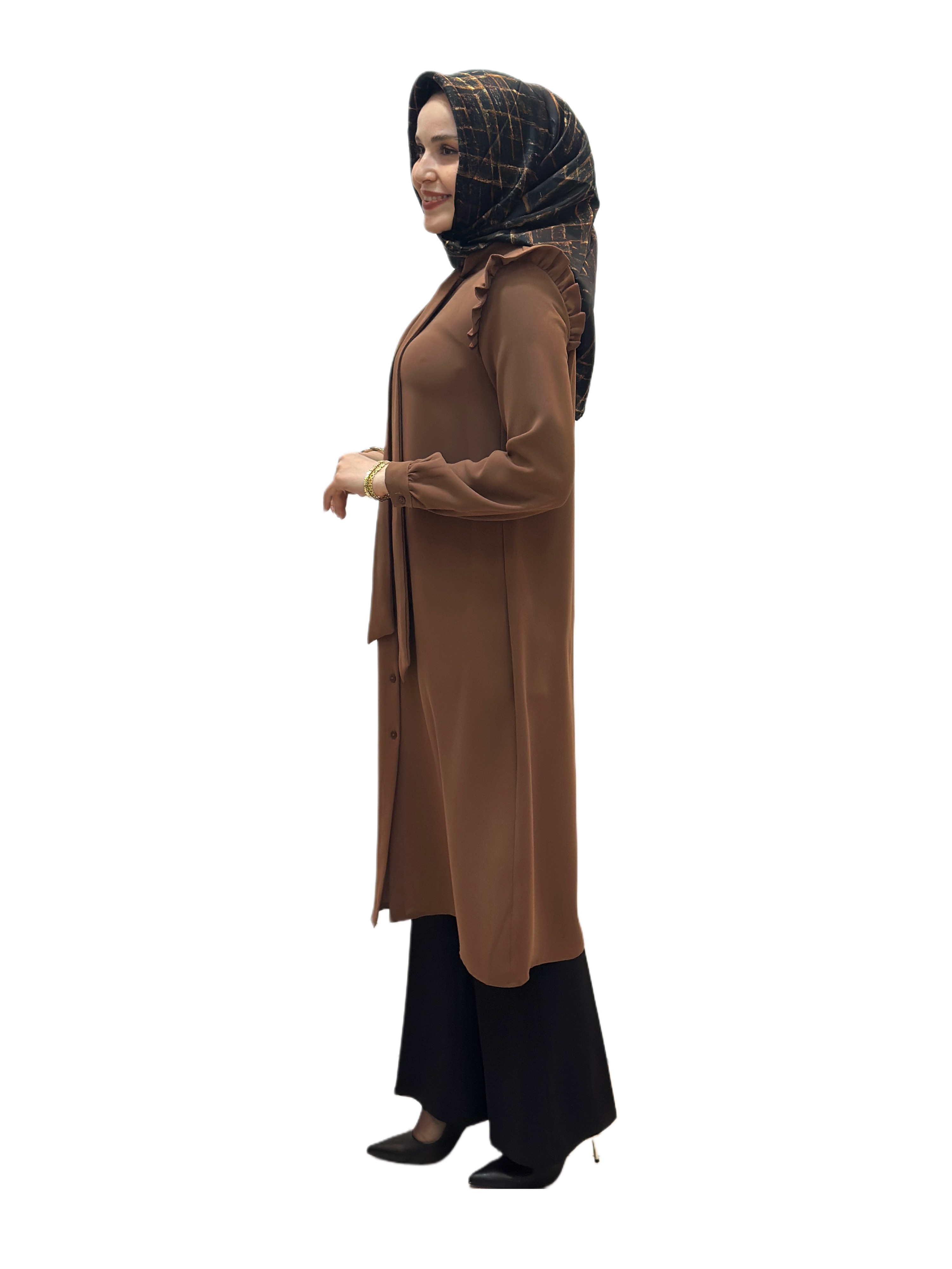 Omzu Fırfırlı Fularlı Tunik A4750