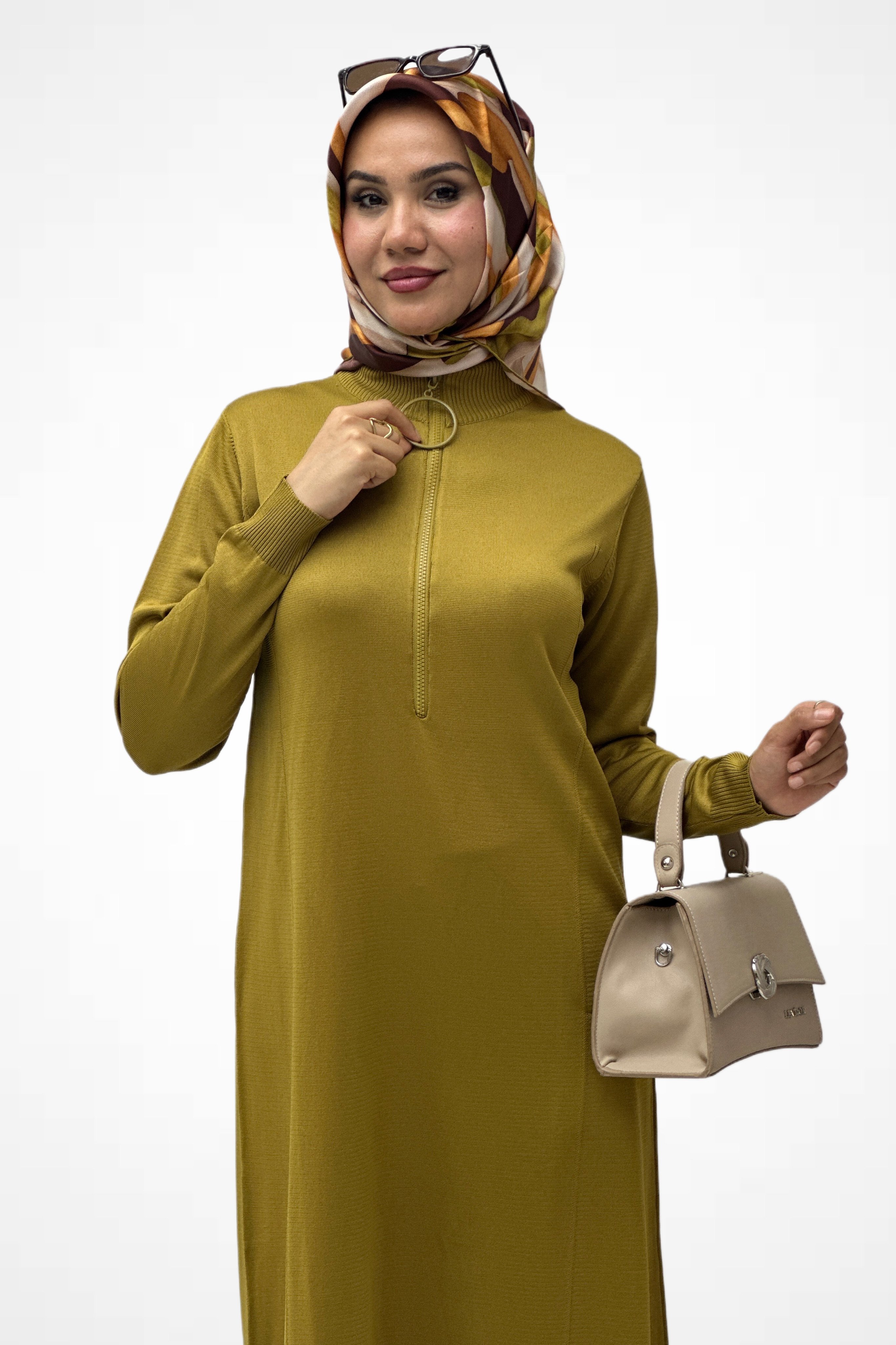 Halka Fermuarlı Merserize Tunik  35359