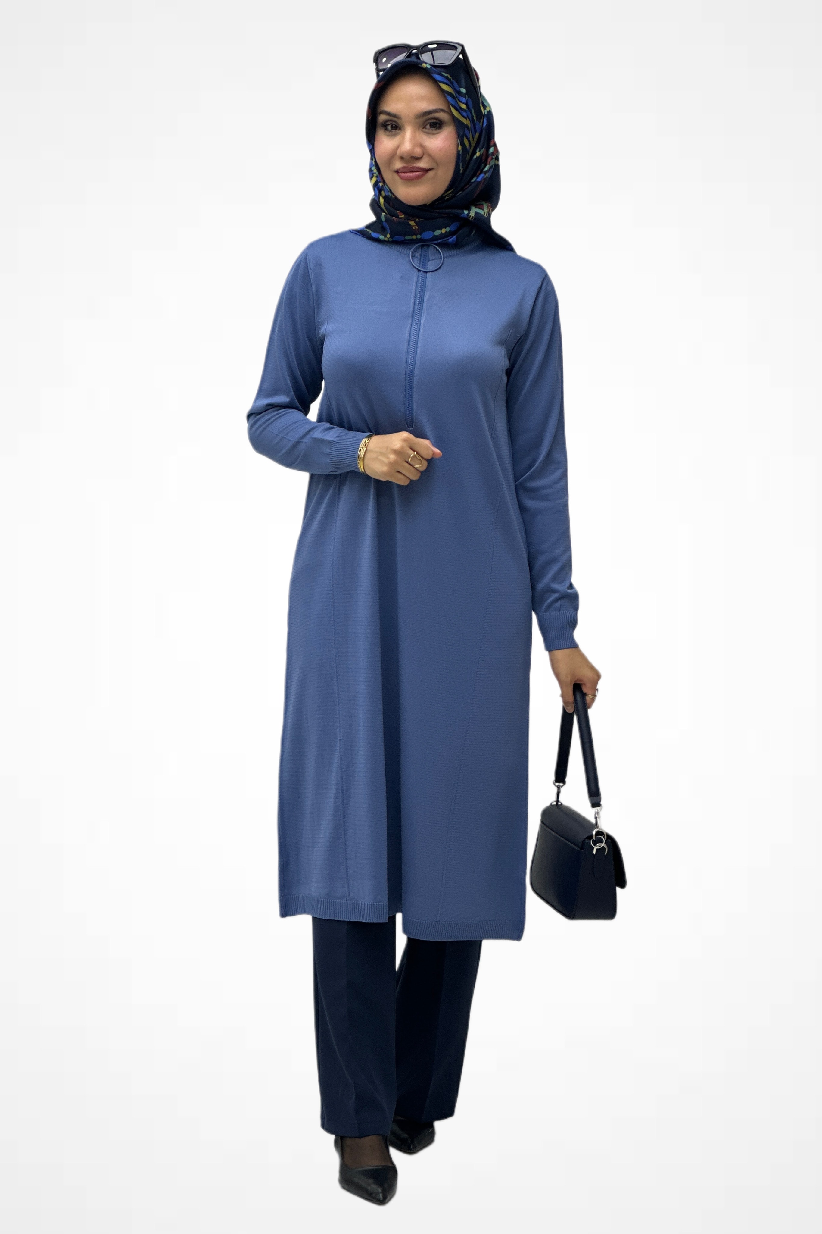 Halka Fermuarlı Merserize Tunik  35359