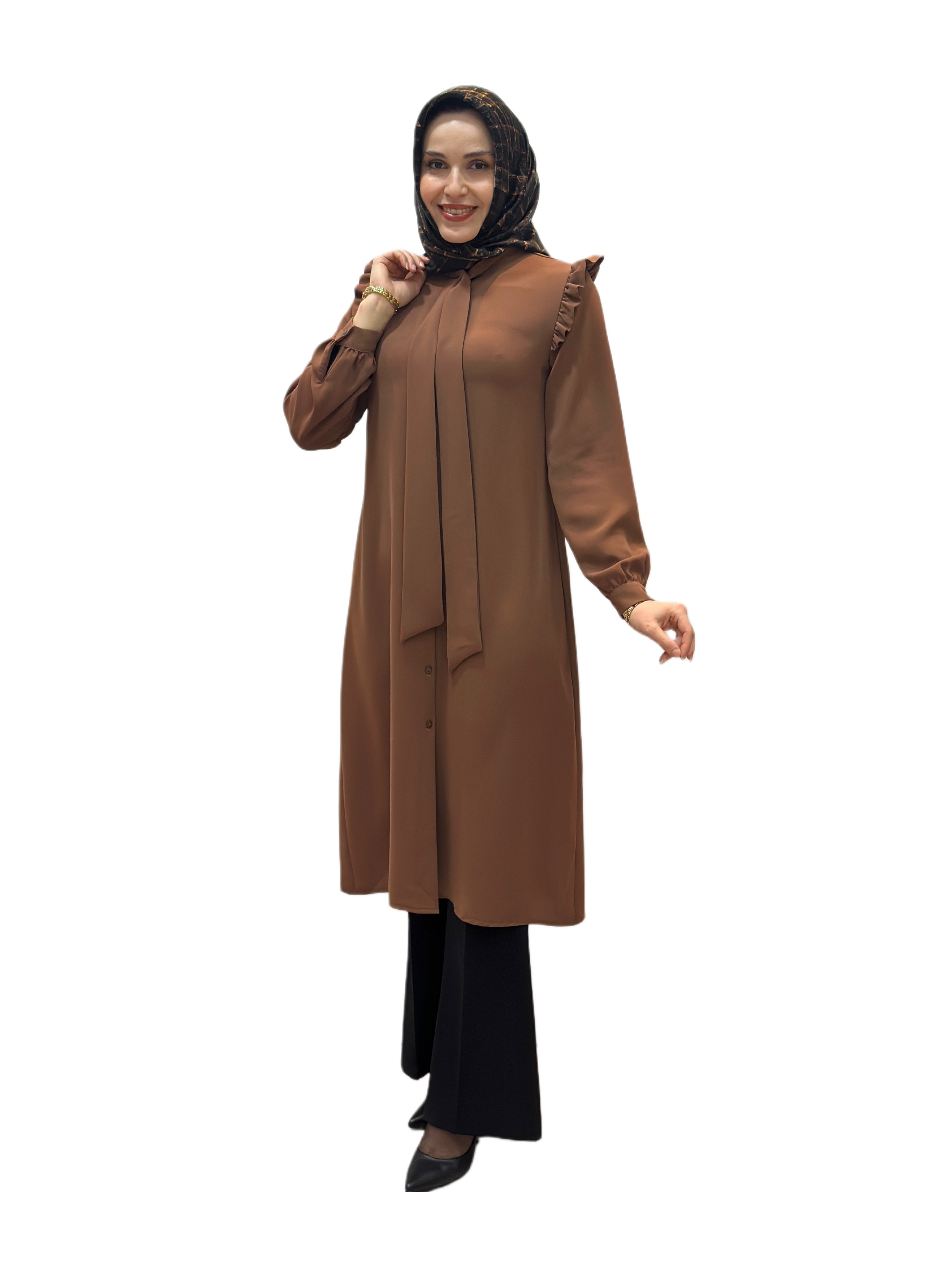 Omzu Fırfırlı Fularlı Tunik A4750