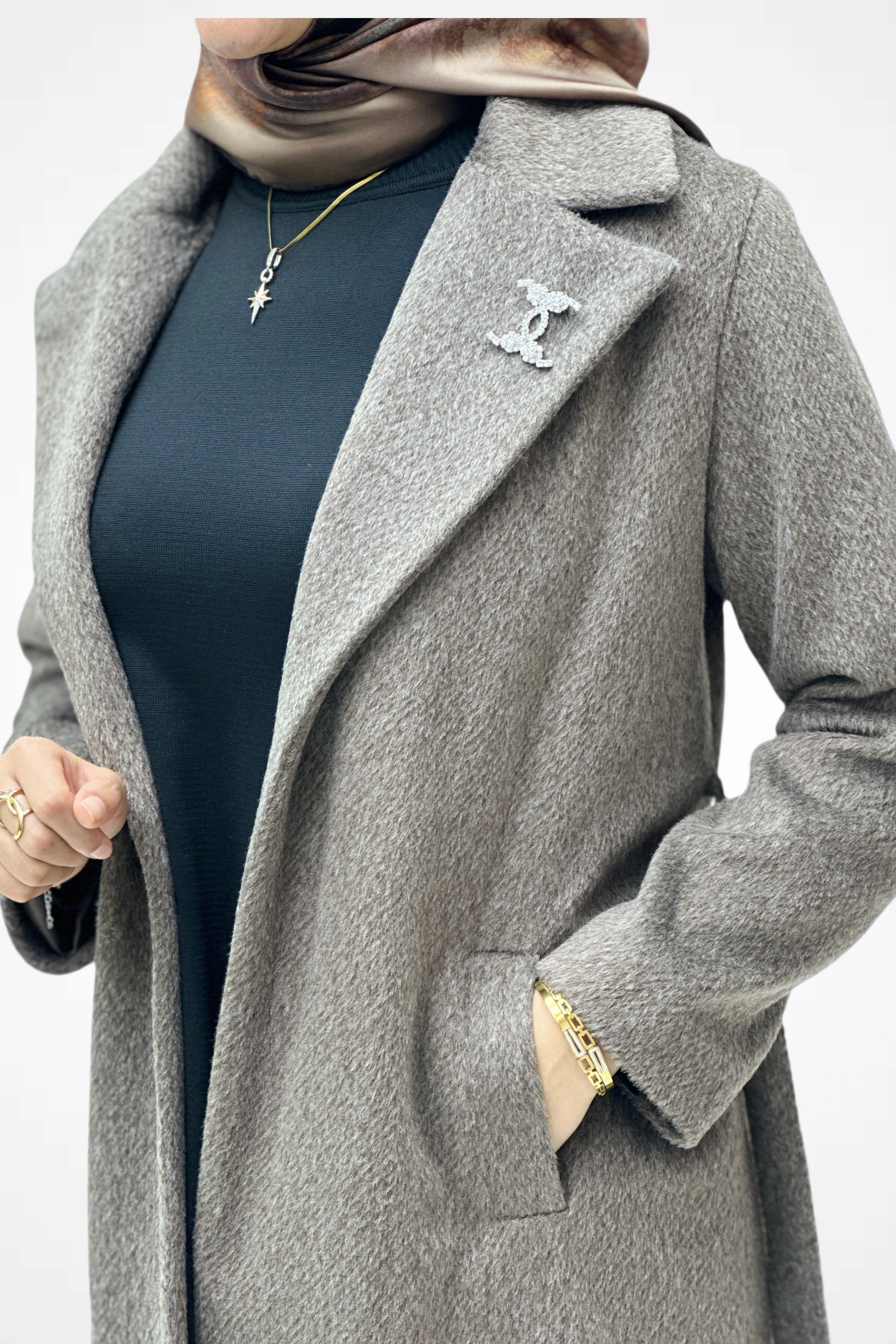 Broşlu Kaşmir Kaban 140193