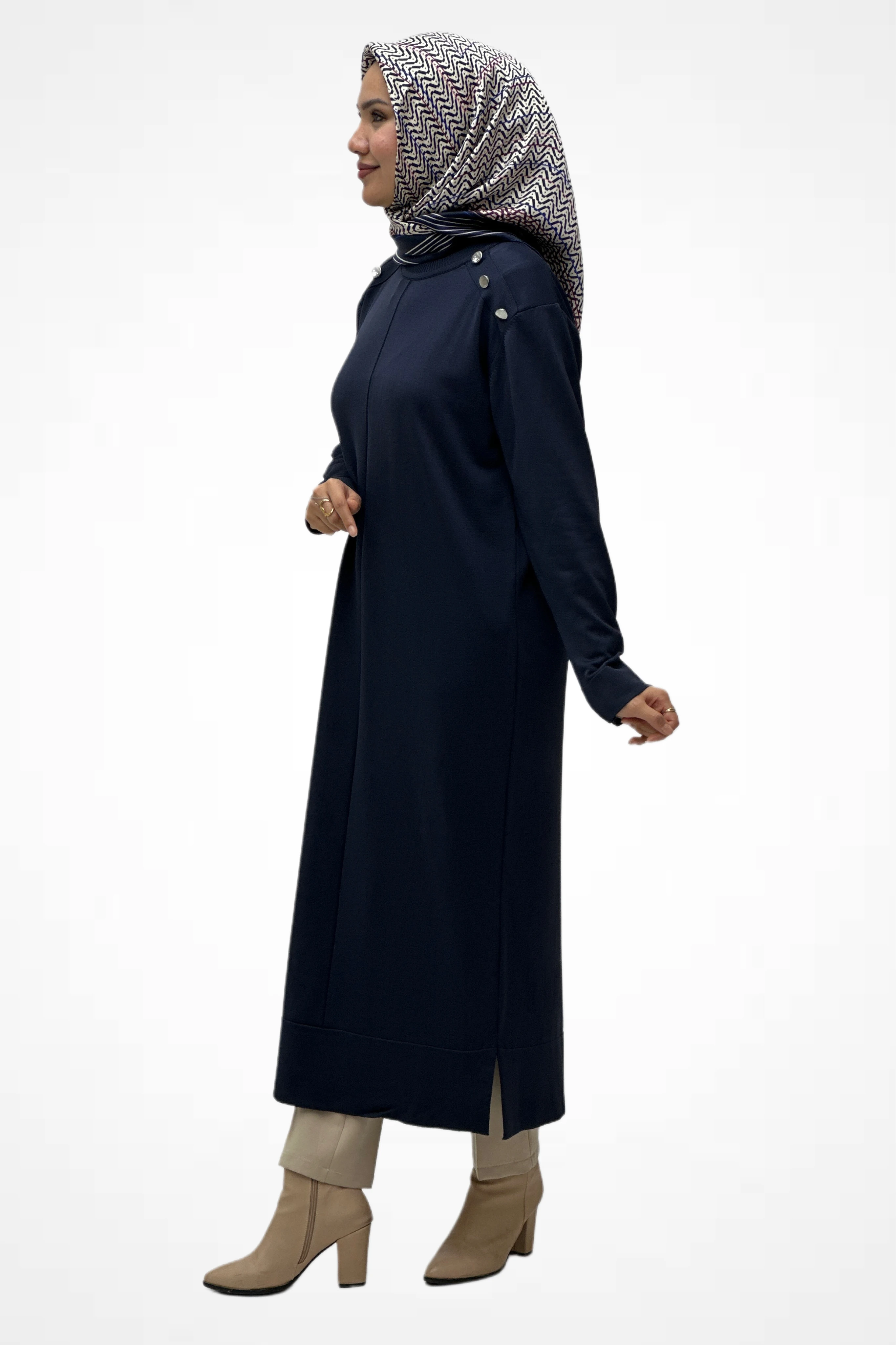 Omuz Düğme Detaylı Triko Tunik  2725041