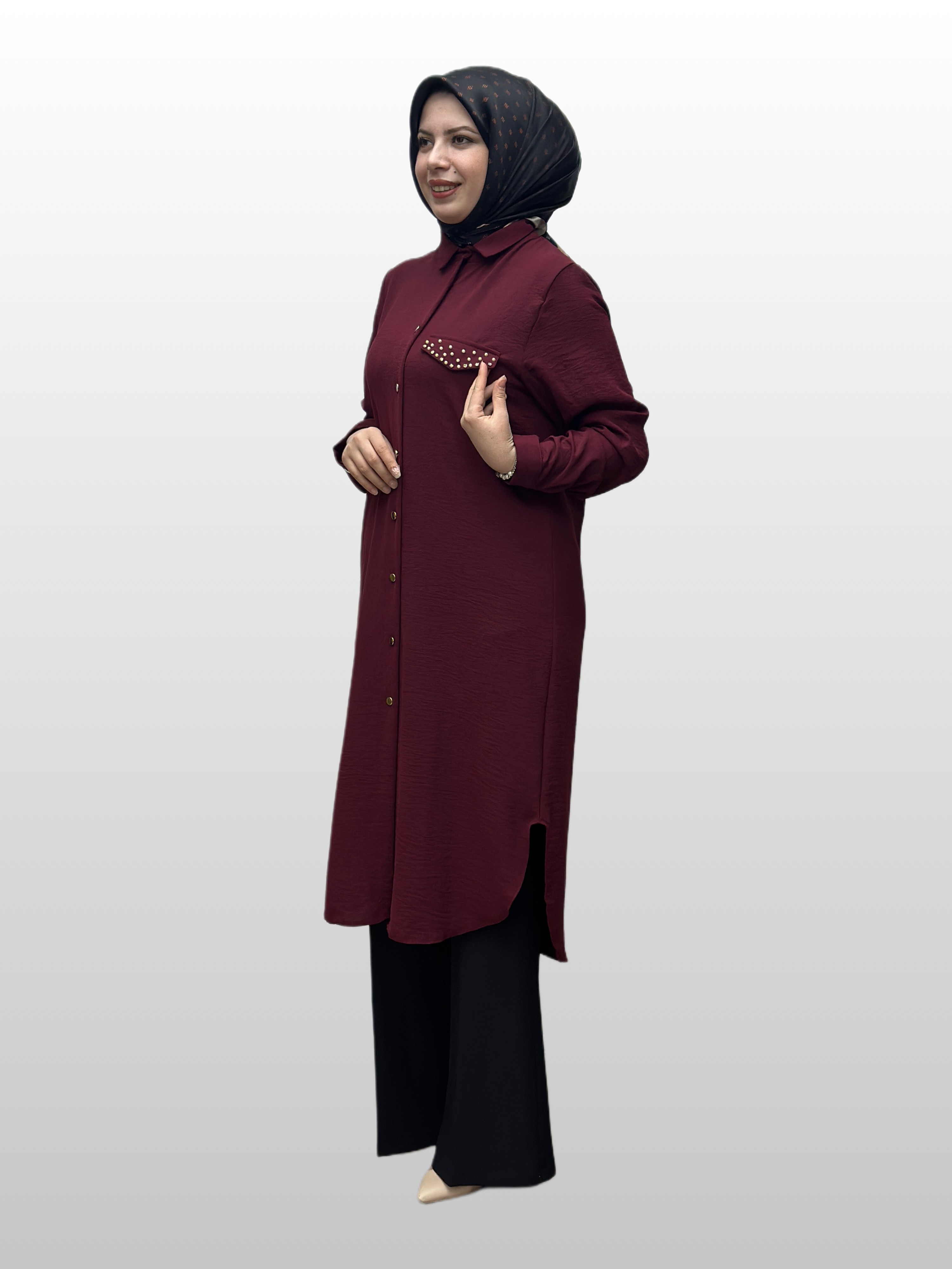 Tek Cep İnci Yakalı Tunik 25y-104
