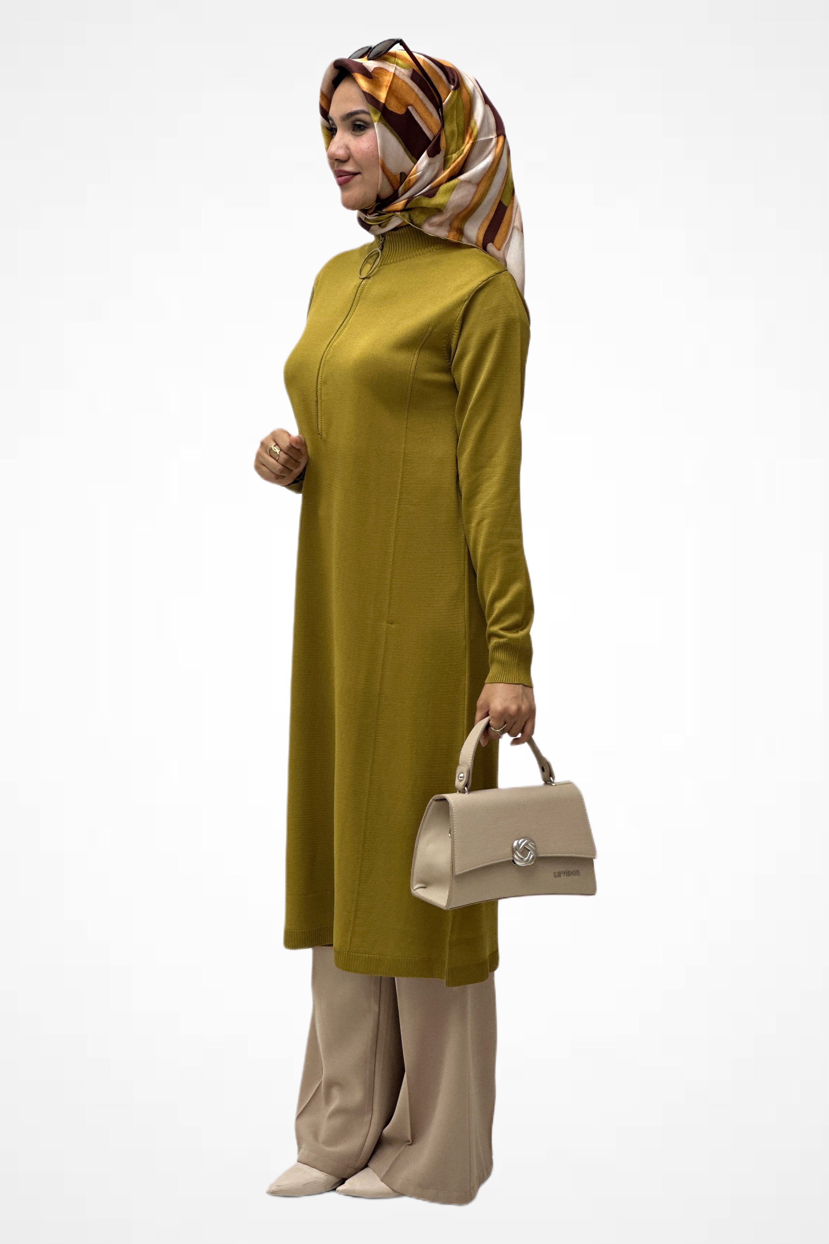 Halka Fermuarlı Merserize Tunik  35359