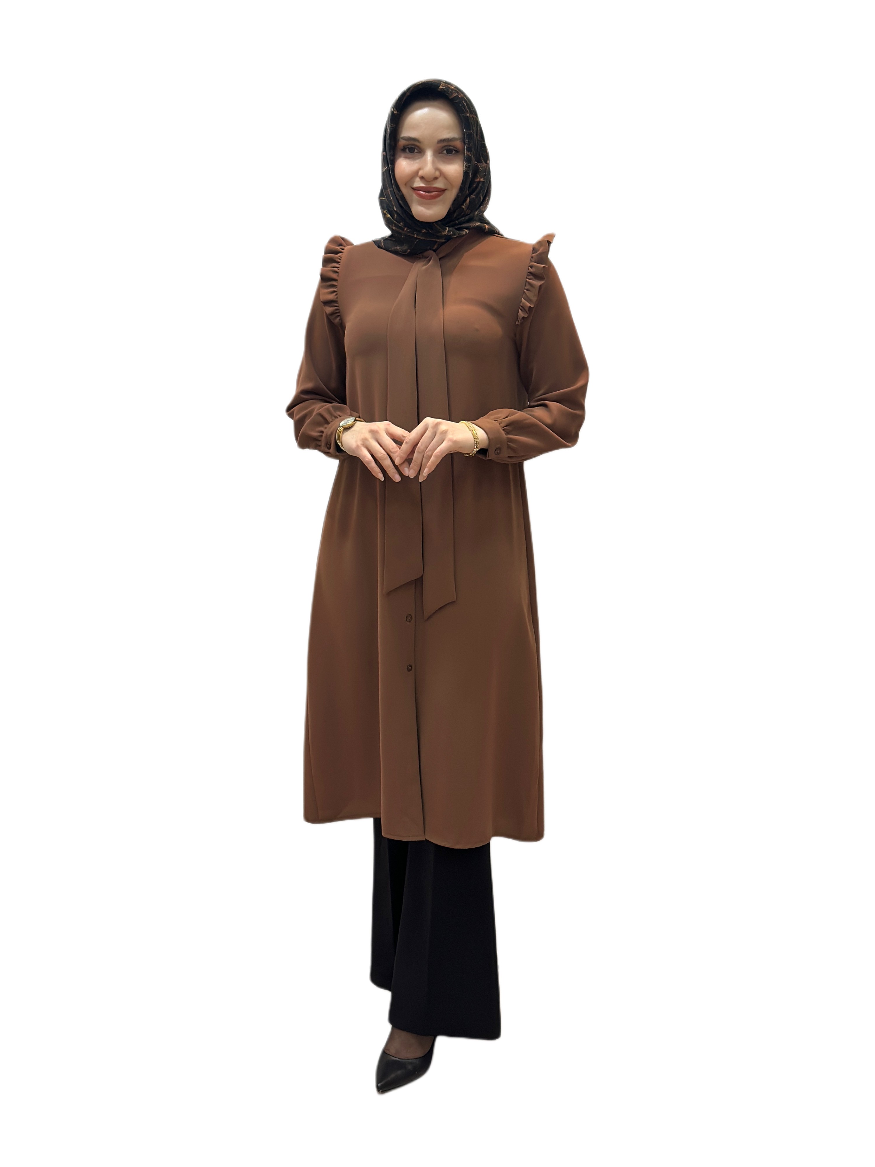 Omzu Fırfırlı Fularlı Tunik A4750