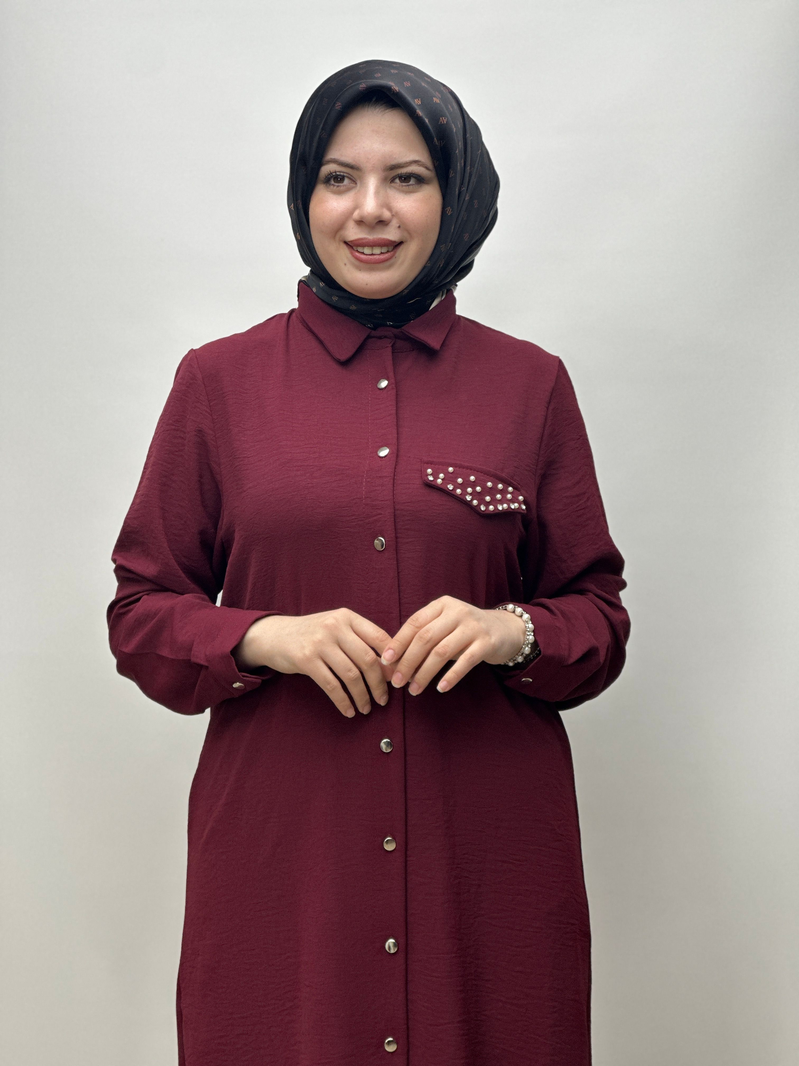 Tek Cep İnci Yakalı Tunik 25y-104