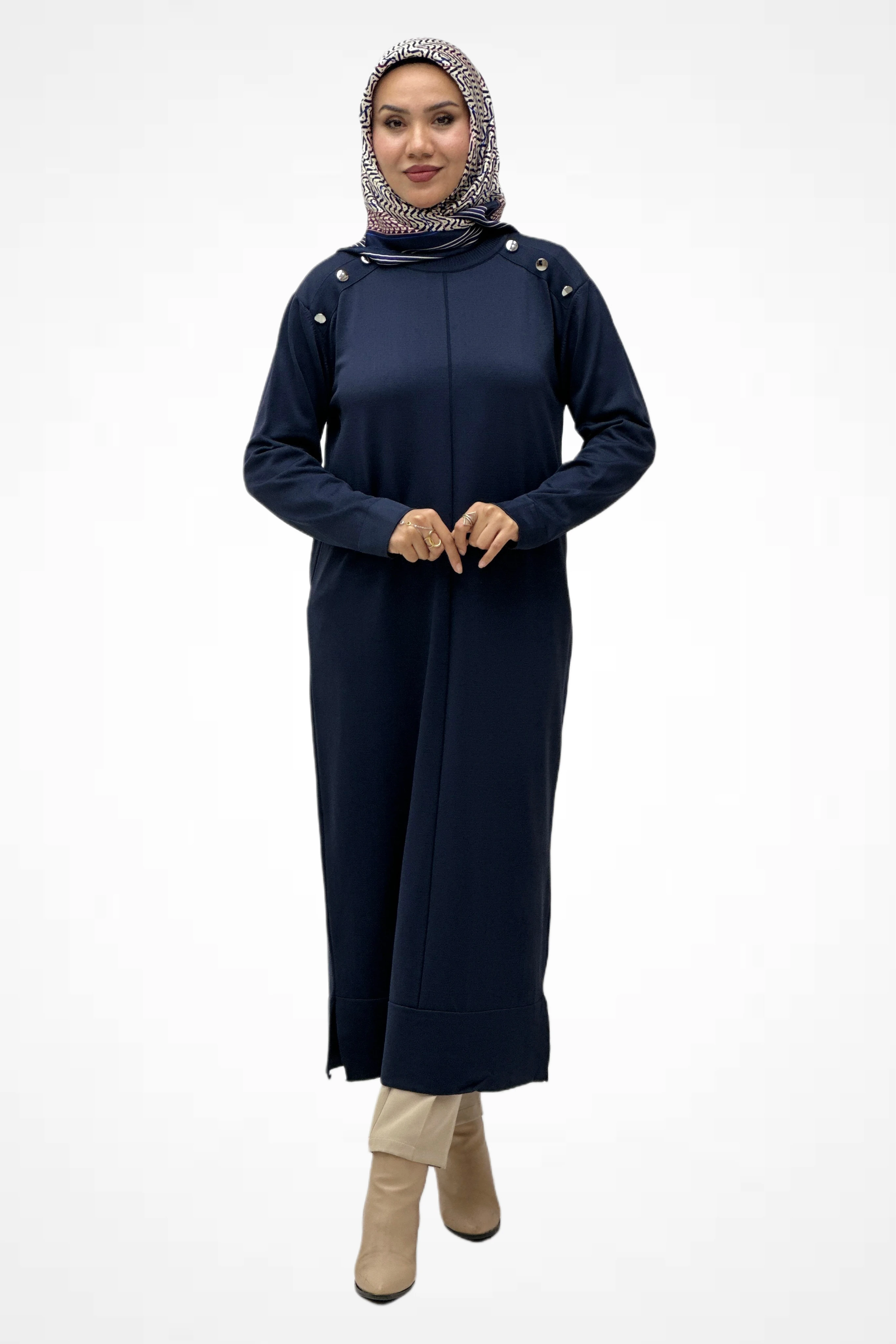 Omuz Düğme Detaylı Triko Tunik  2725041