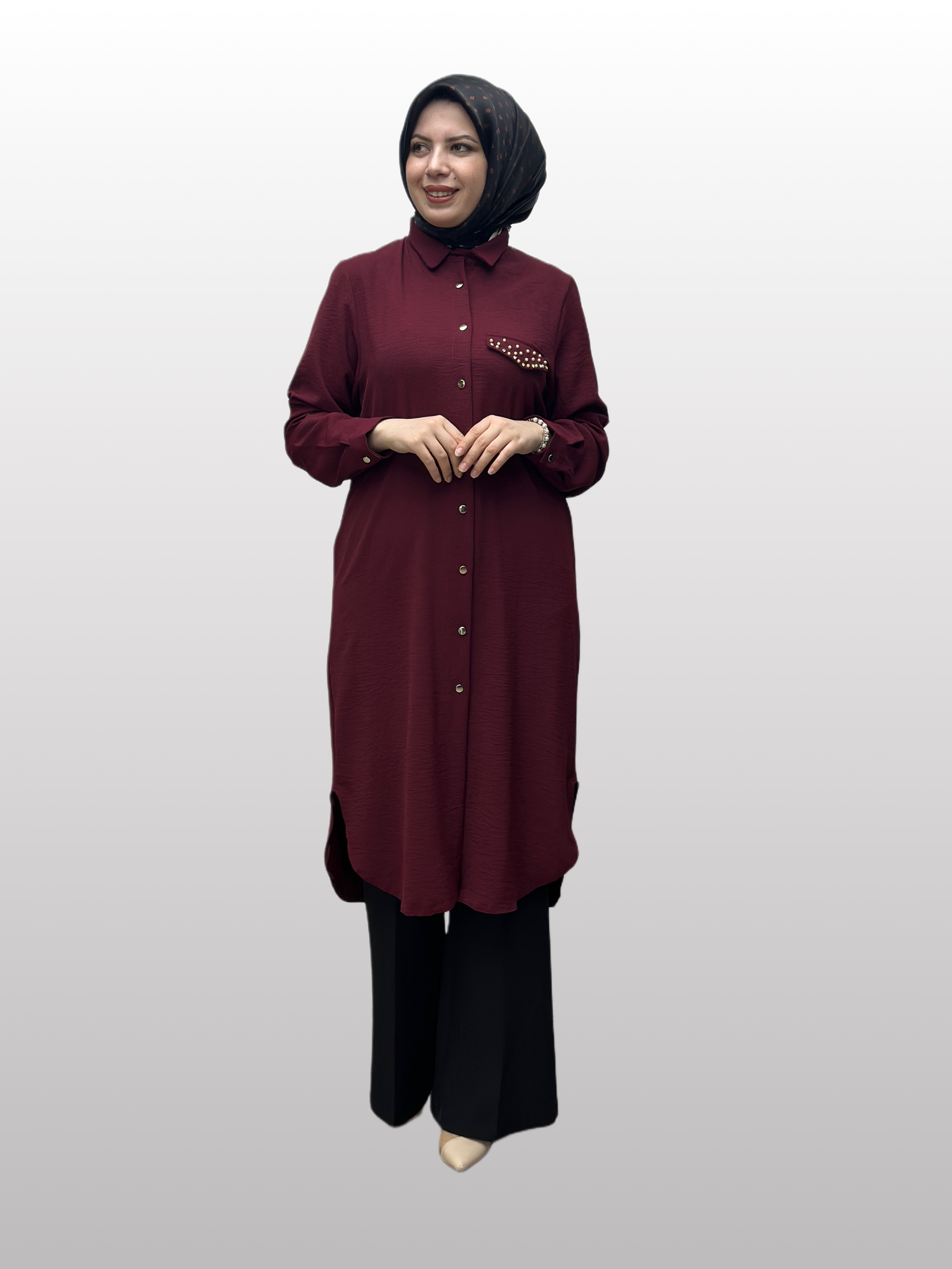Tek Cep İnci Yakalı Tunik 25y-104