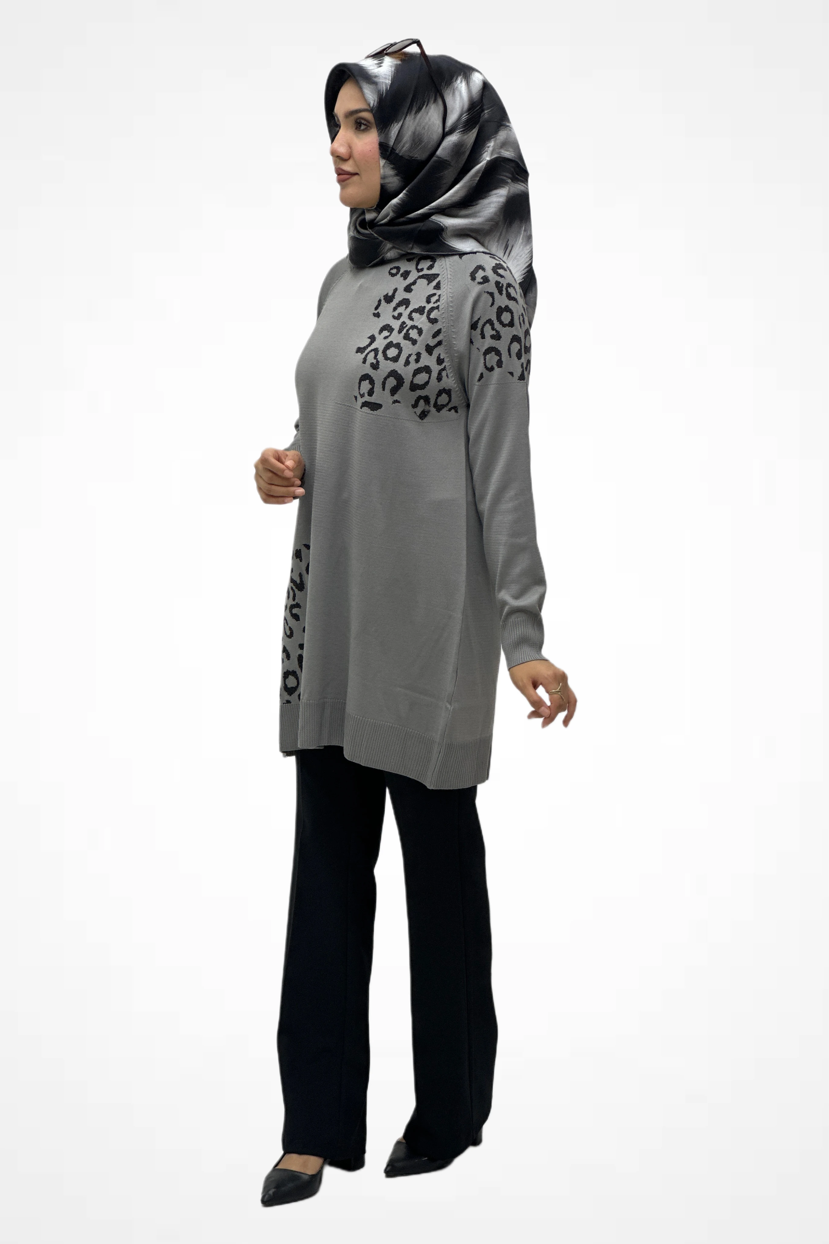 Leopar Desenli Triko Tunik  35301