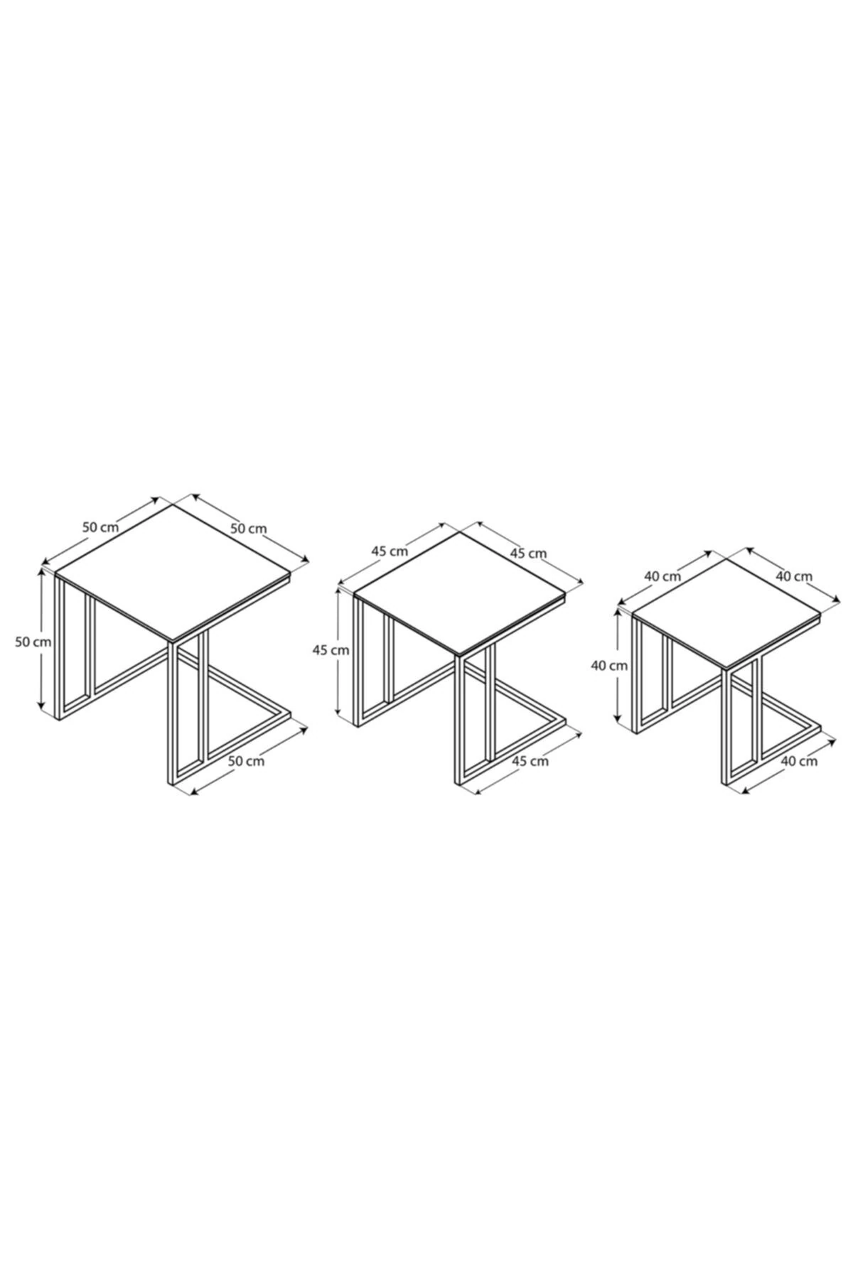 Masif Ahşap Metal Ayaklı 3'lü Zigon C Sehpa