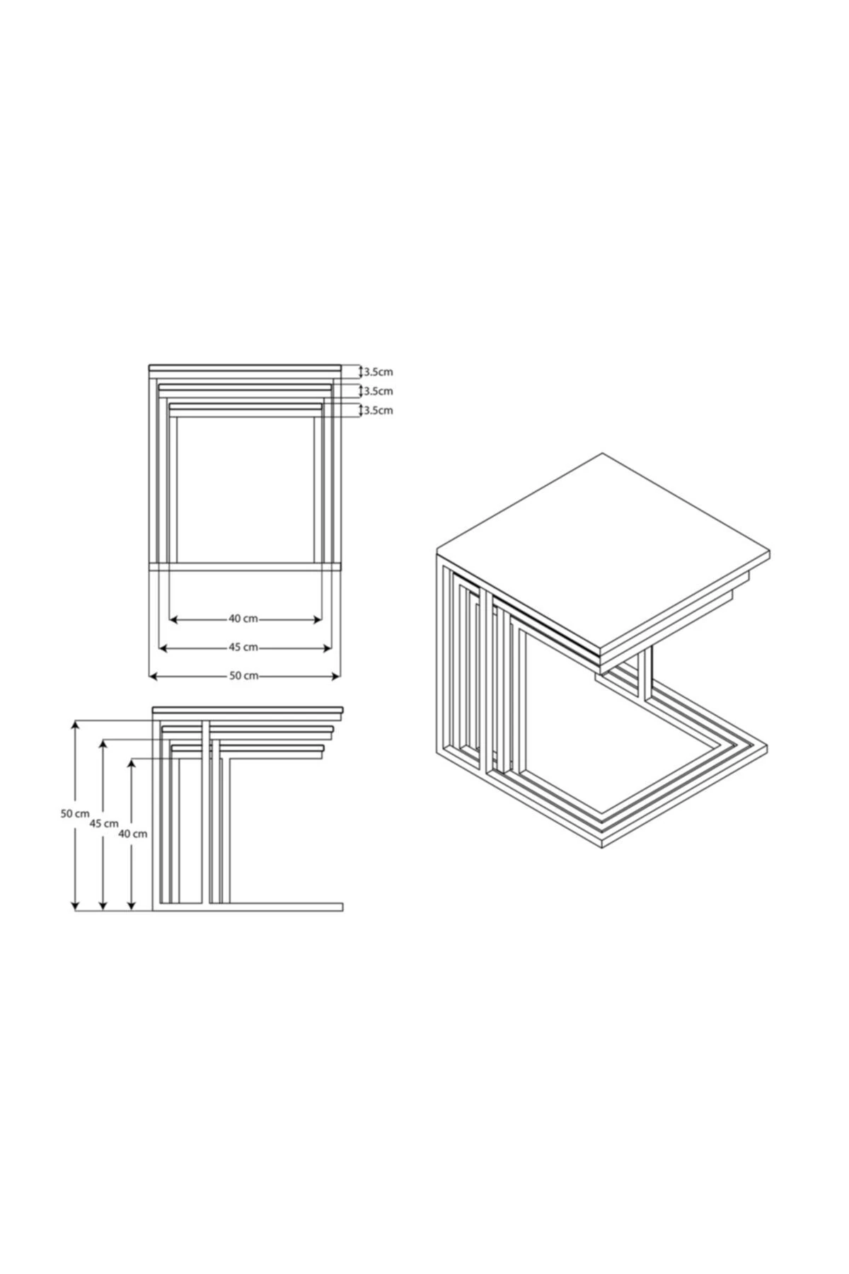  Masif Ahşap Metal Ayaklı 3'lü Zigon C Sehpa