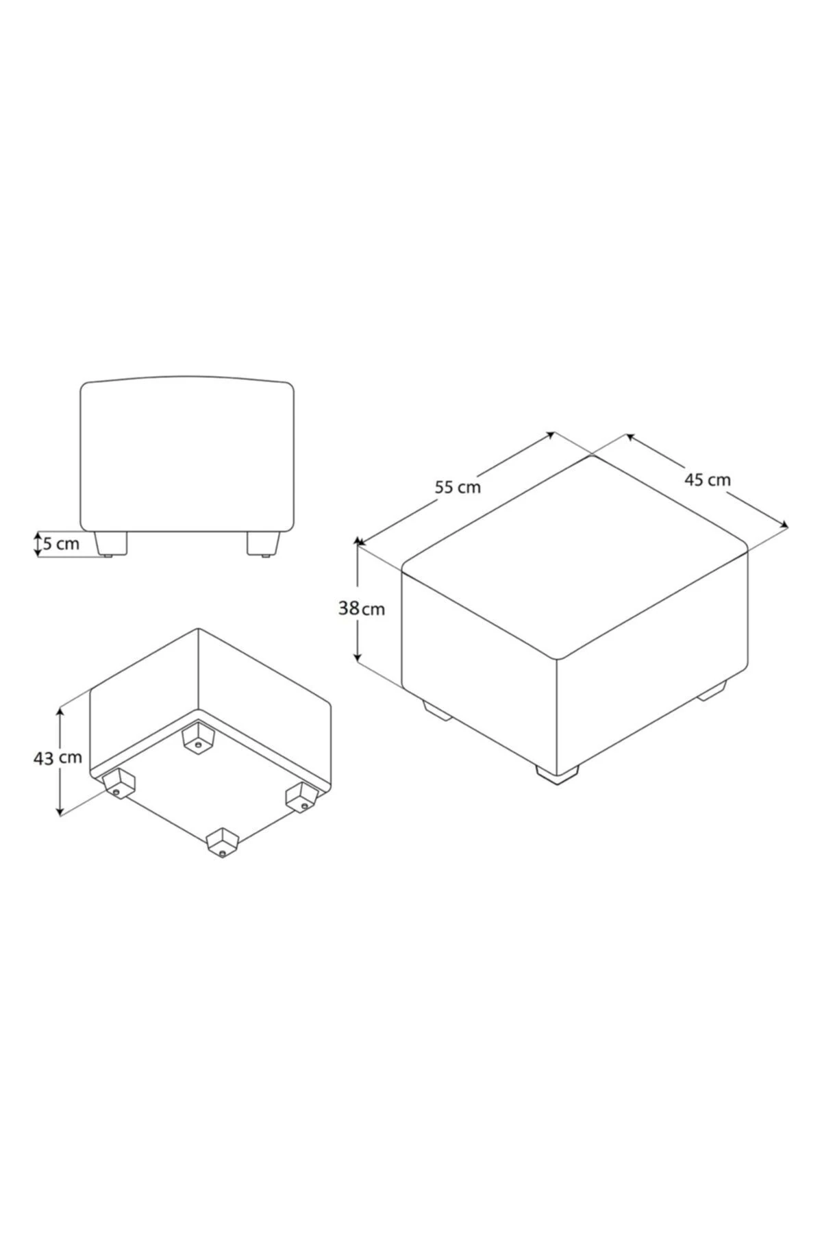 Ahşap Ayaklı Dikdörtgen Puf