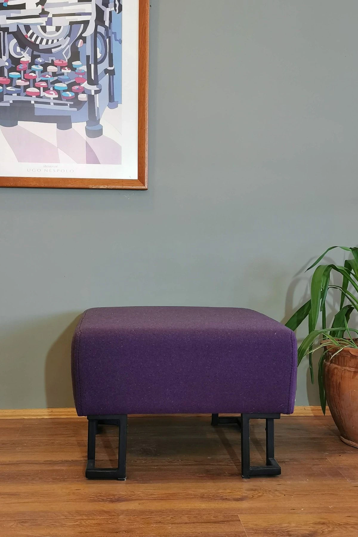 Metal Ayaklı Kare Puf - Mor