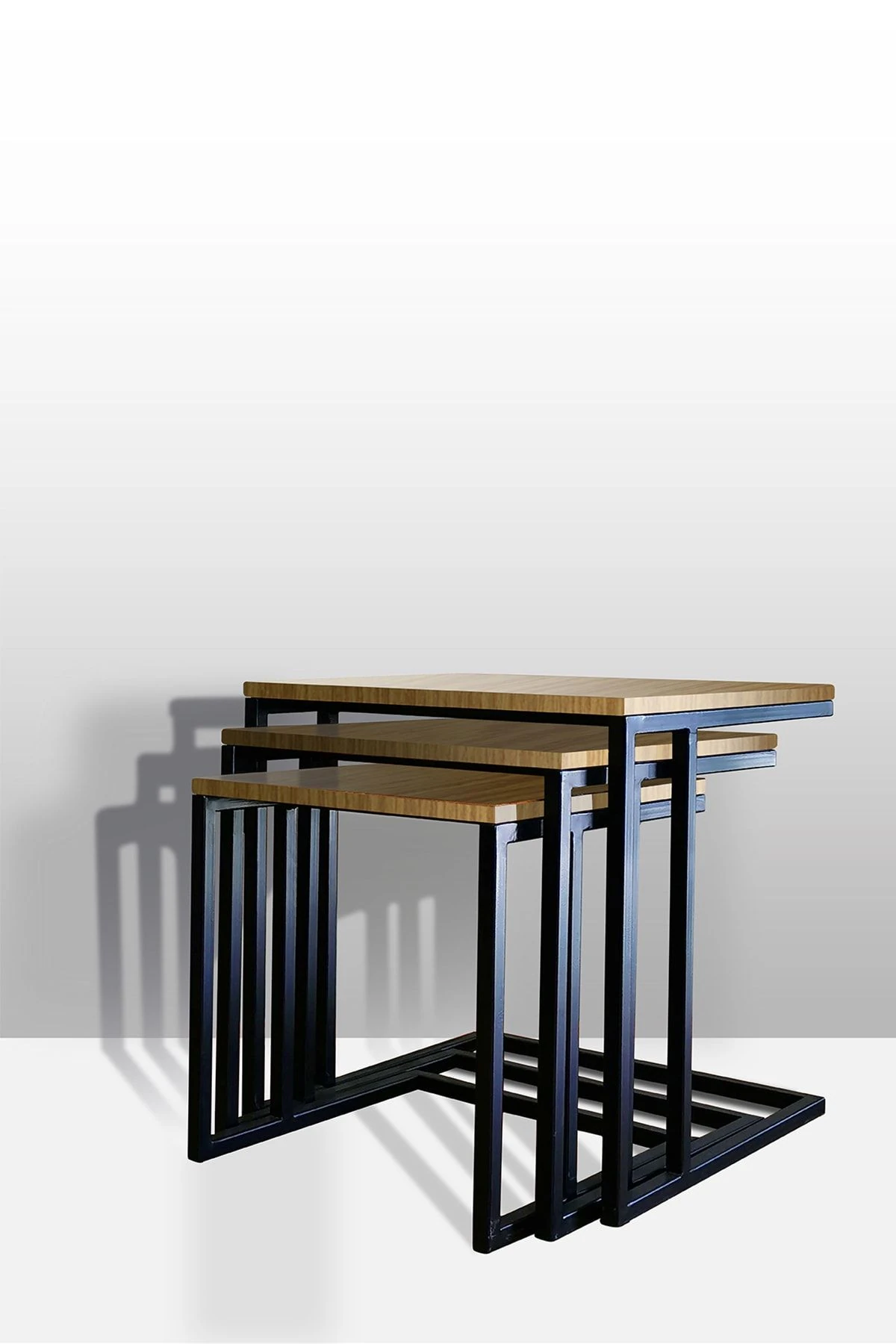  Masif Ahşap Metal Ayaklı 3'lü Zigon C Sehpa