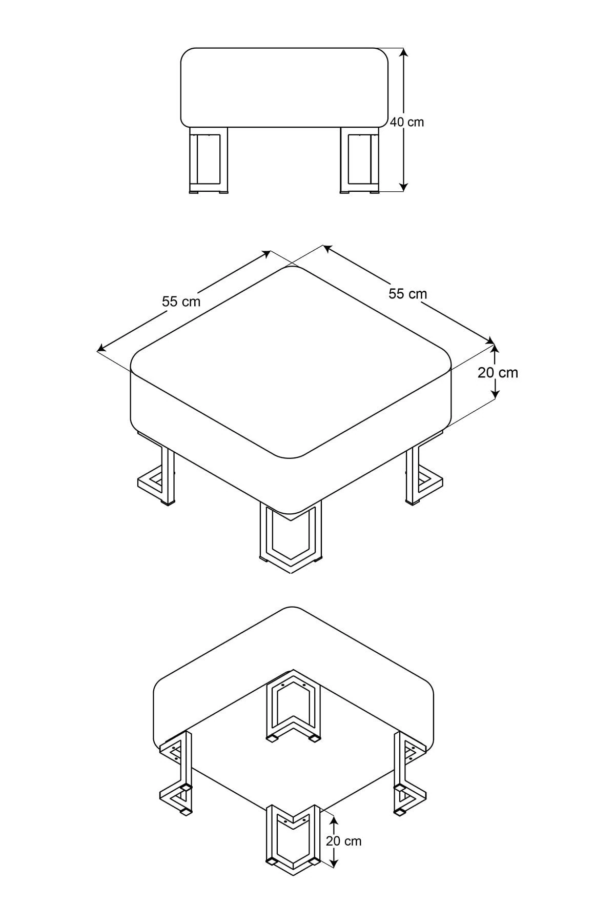 Metal Ayaklı Kare Puf