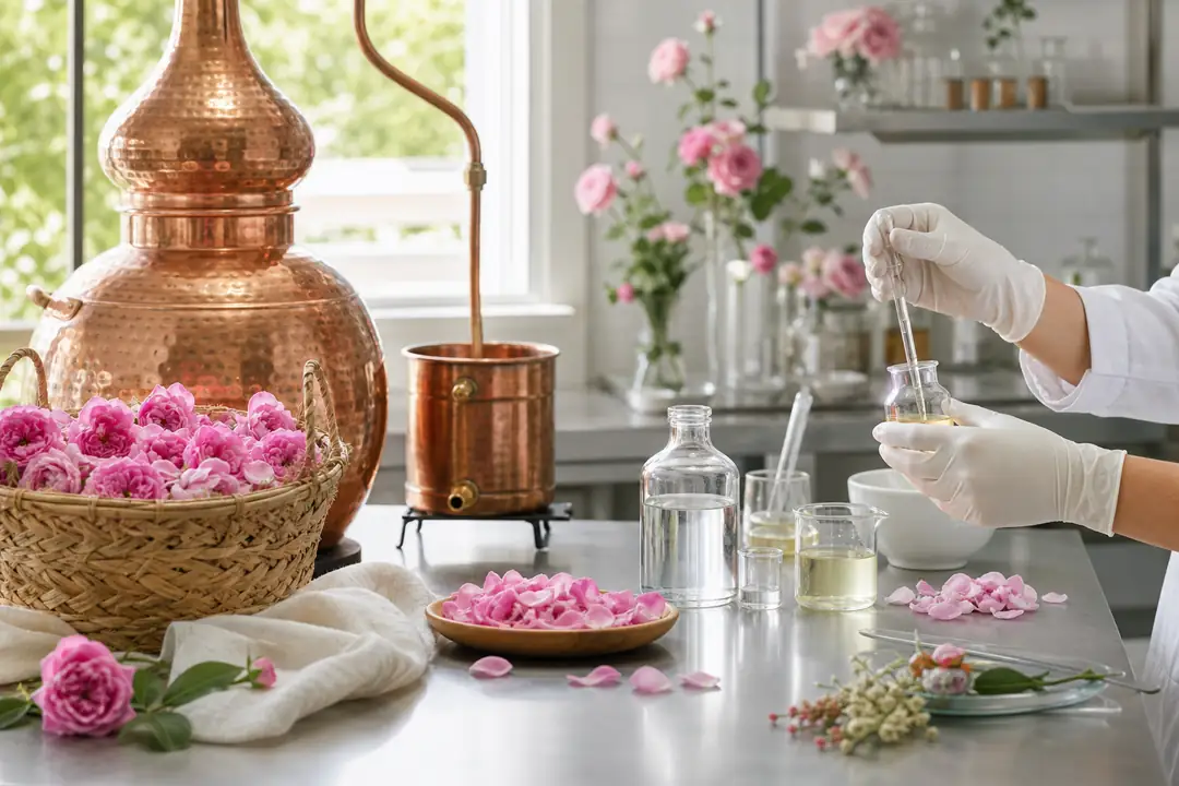 Rosa damascena damıtma ve formülasyon süreci
