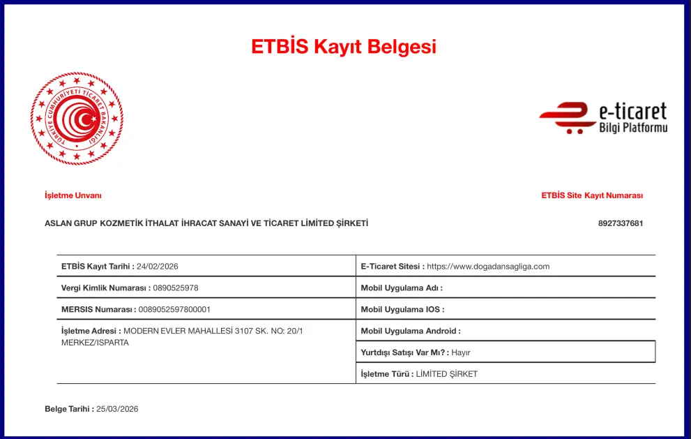 Doğadan Sağlığa ETBİS Kayıt Belgesi