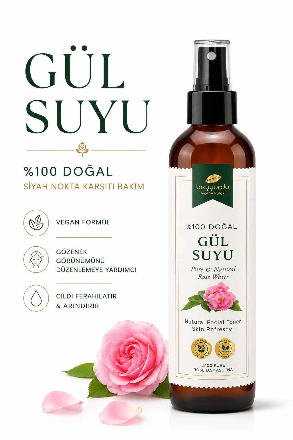 Geleneksel sunumda cam sürahi ve pembe gül yaprakları