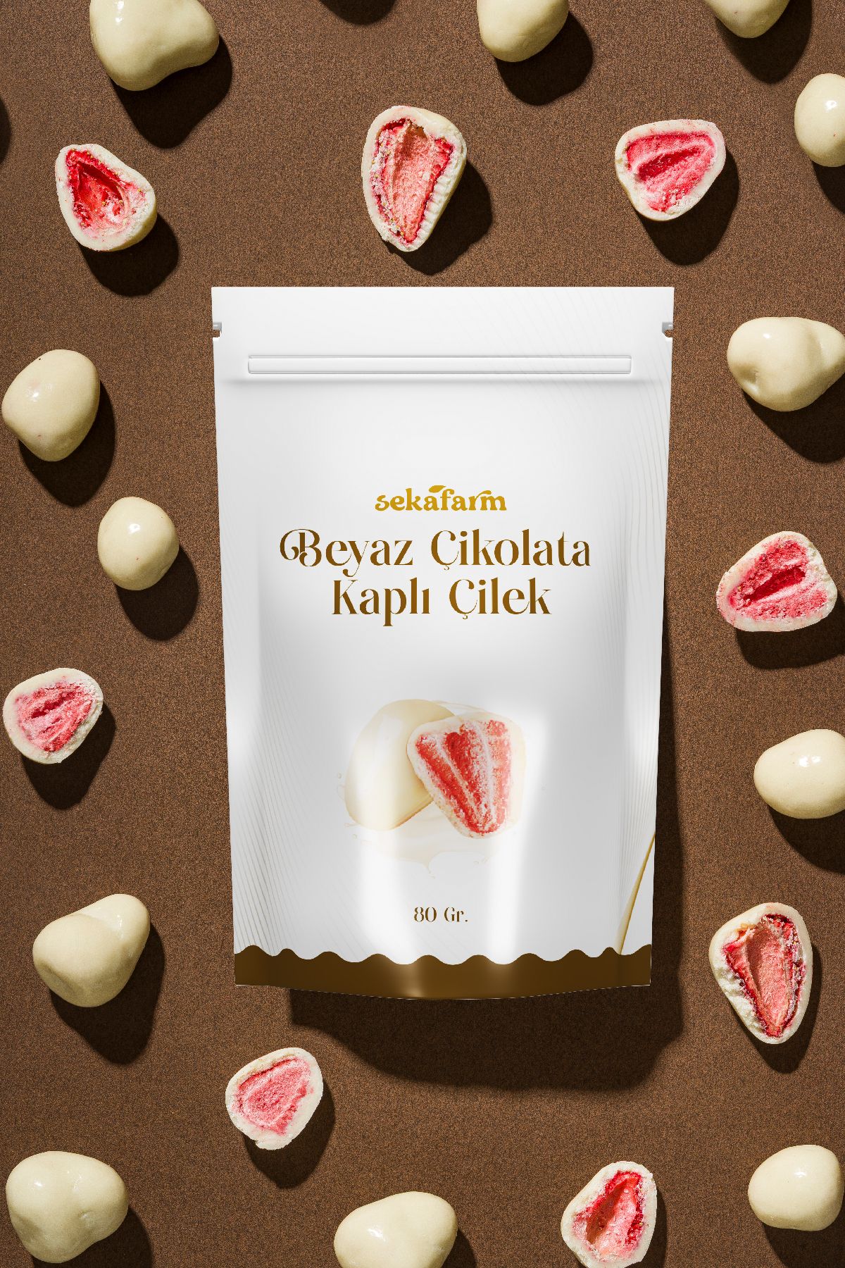 Beyaz Çikolata Kaplı Çilek 80 Gr