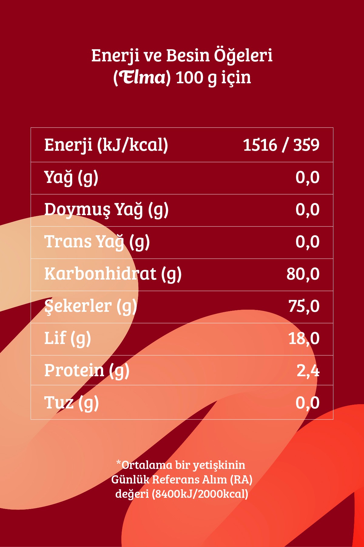 Dondurularak Kurutulmuş Elma 20 Gr