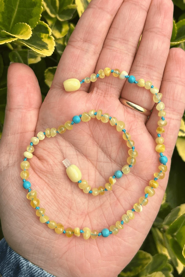 Kehribar Bebek Kolyesi  Turkuazlı Seccar Model