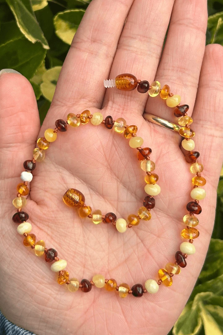 Kehribar Bebek Kolyesi İnce Konyak Sarı Model