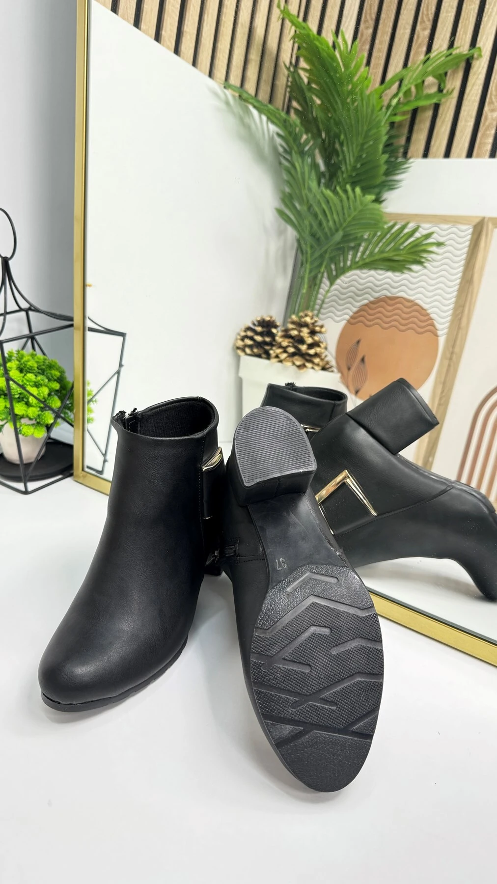 Günlük Kadın Bot Tokalı Fermuarlı Kalın Yüksek Topuklu Hafif Rahat 4698 02