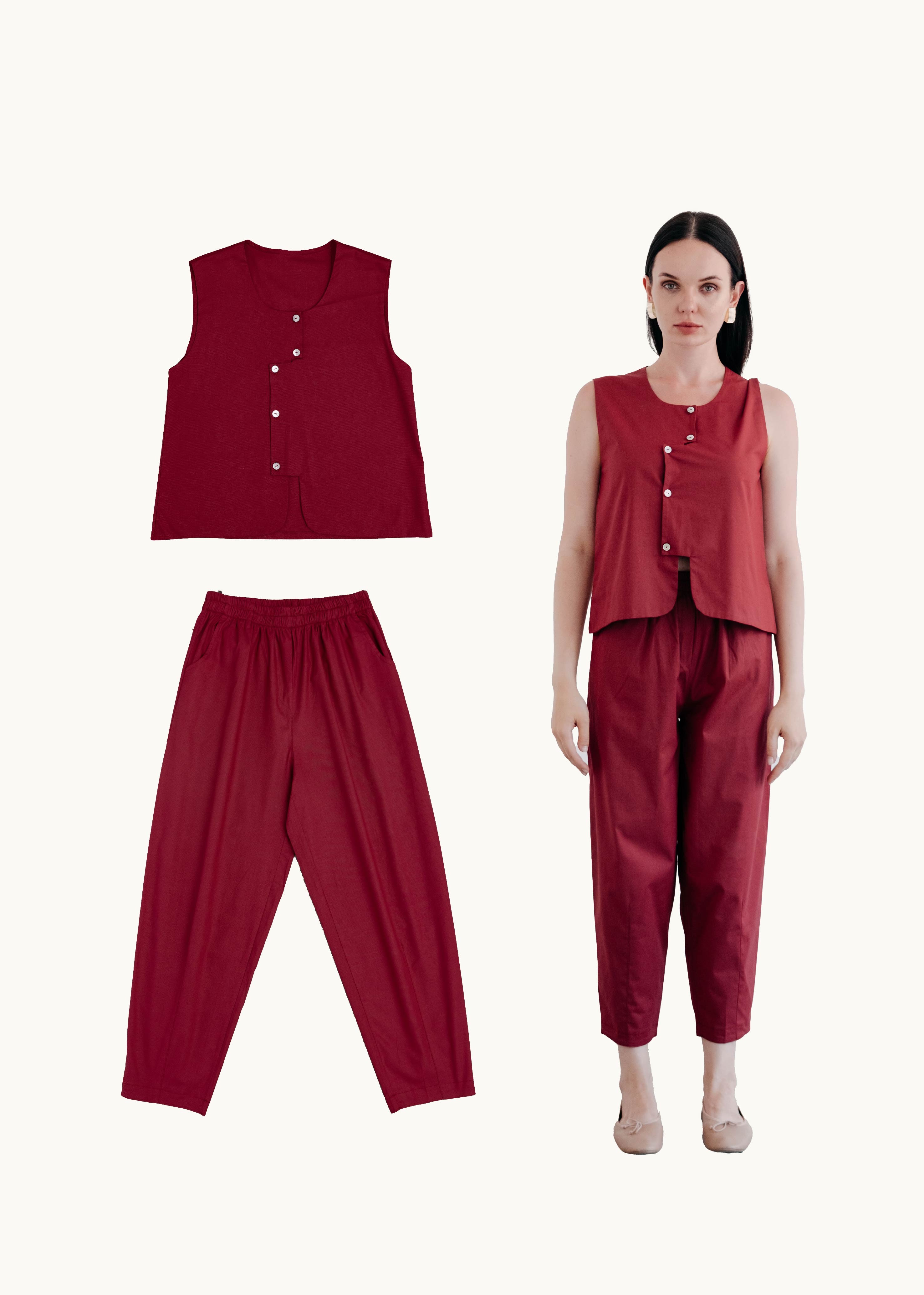 Brookly Blouse + Cozy Pants Sour Cherry 