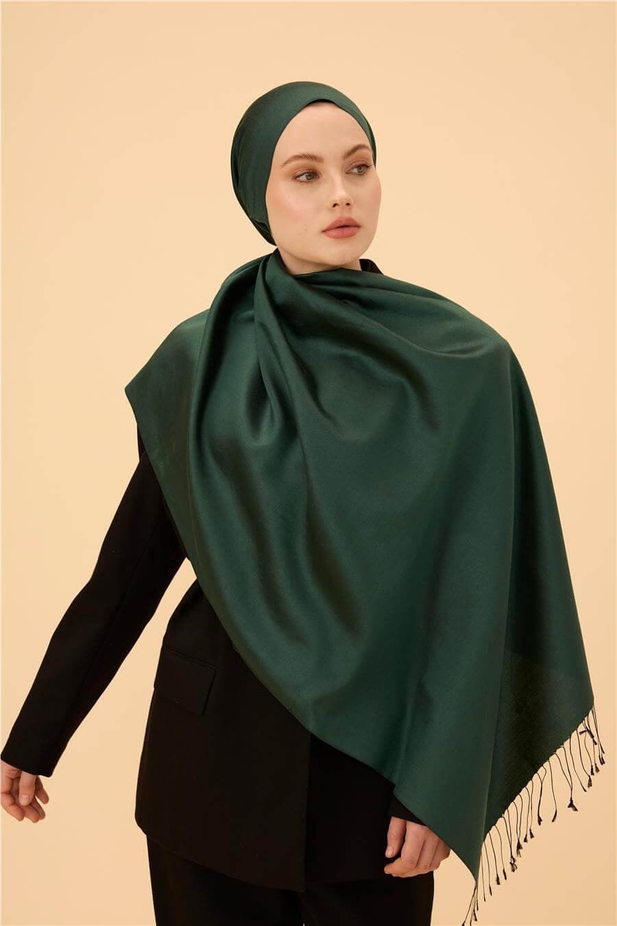 Osmanlı Yeşili Düz Çift Taraflı İpek Şal Modeli