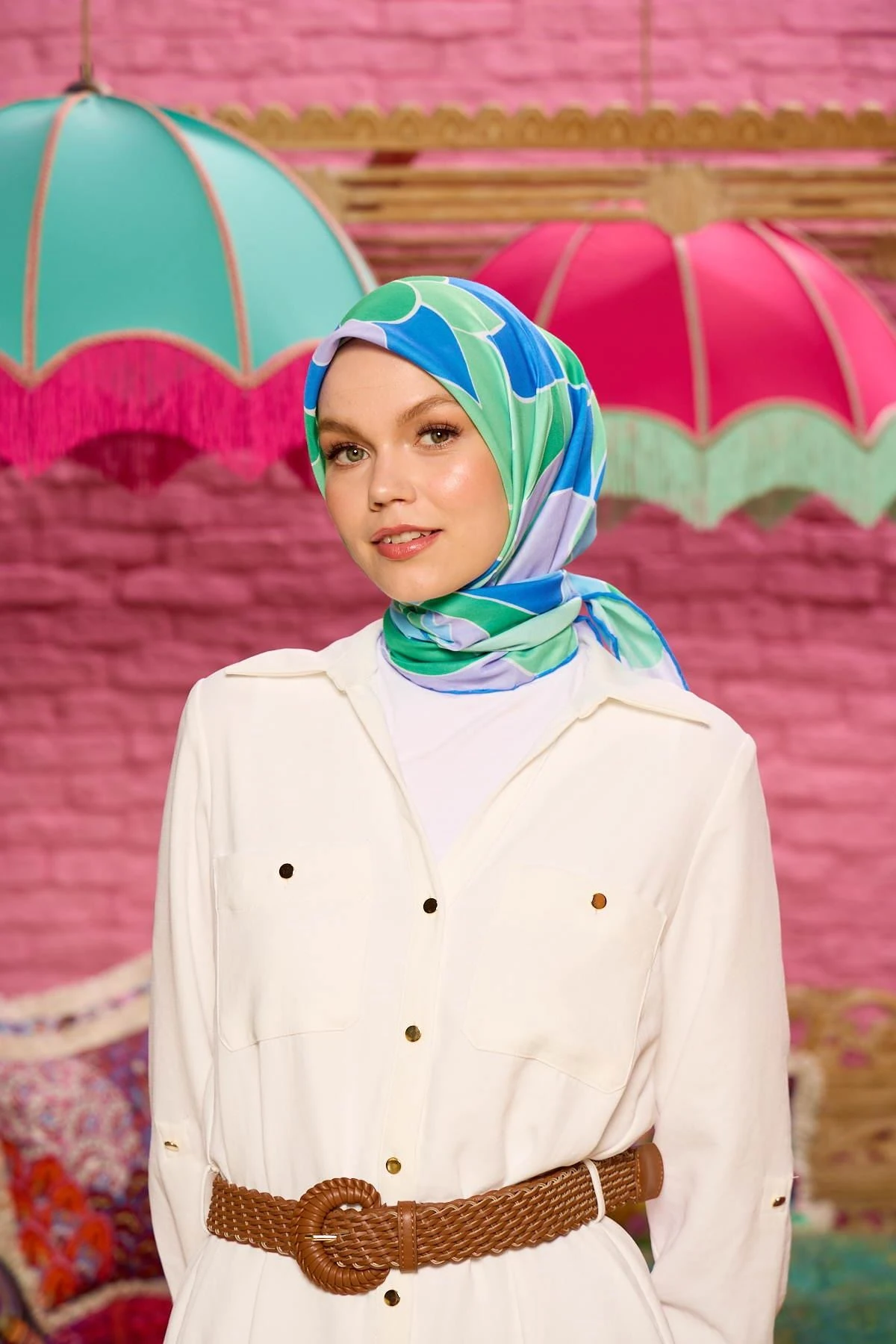 Marrakech Koleksiyon Soft Eşarp Mavi Açık Yeşil 1198-11