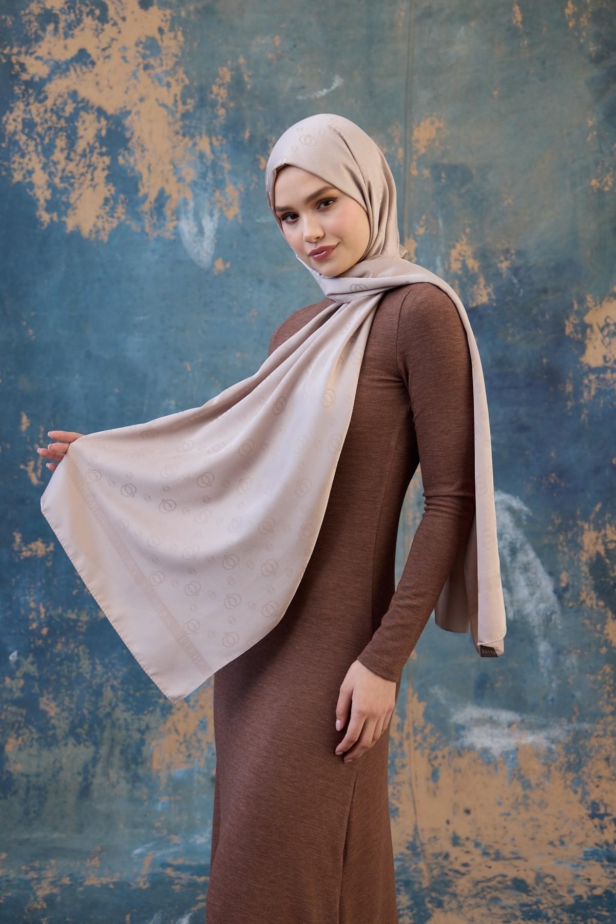 Fall Winter İpeksi Jakar Şal Açık Vizon 9018-28