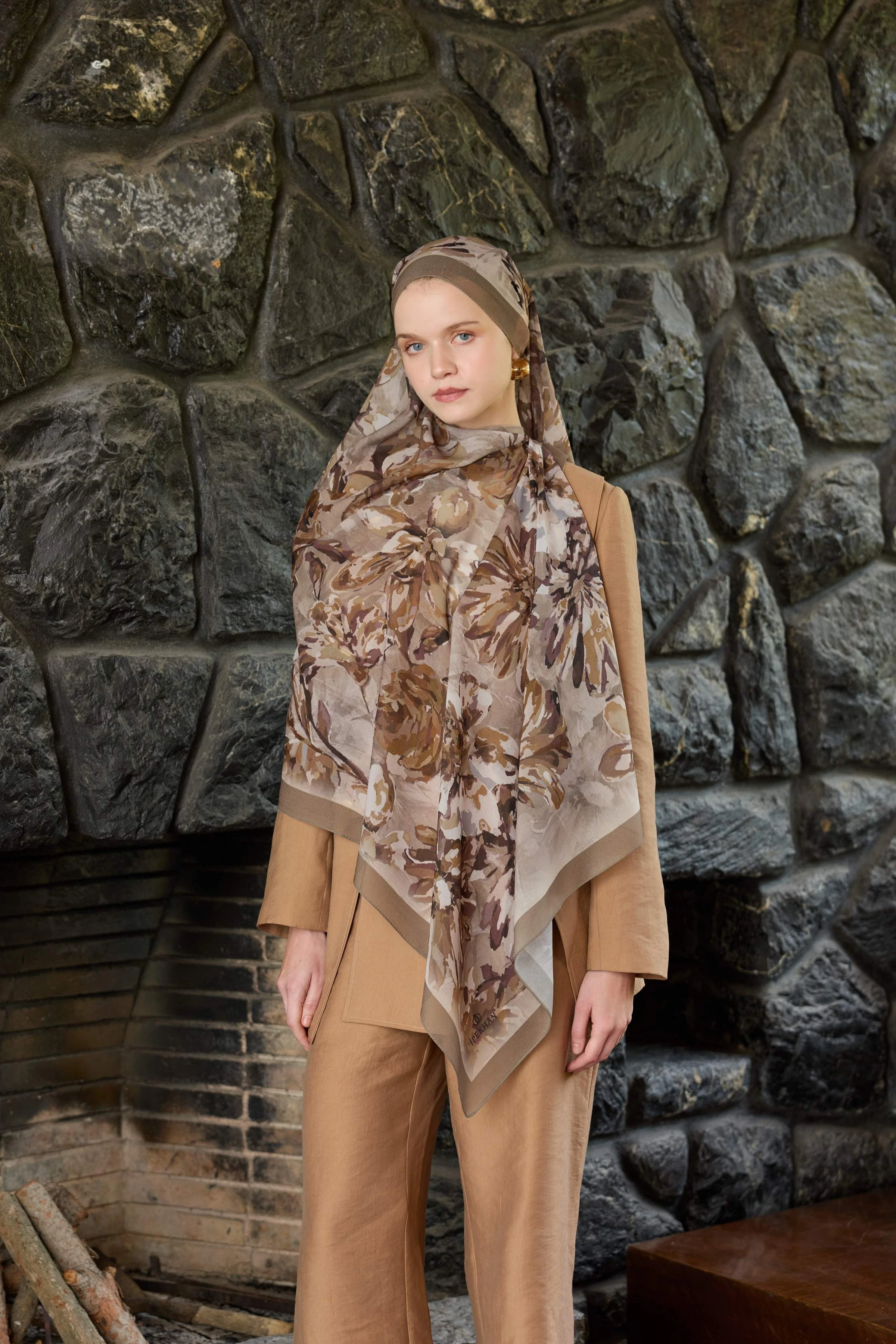 Winter Bloom Qupra Şal 30001 - Açık Kahve