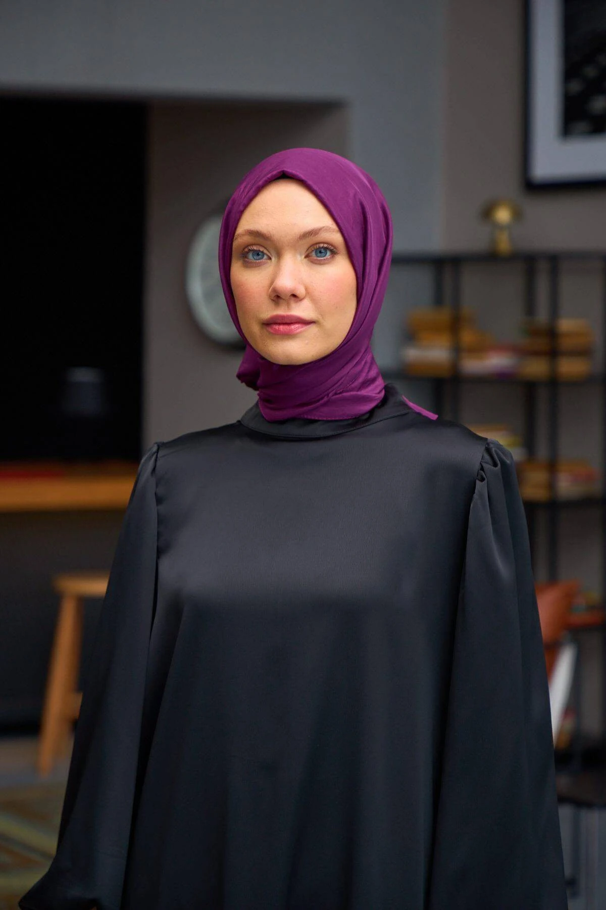 Düz Desen Vual Şal Mürdüm Vual İpek Şal - 9800-15