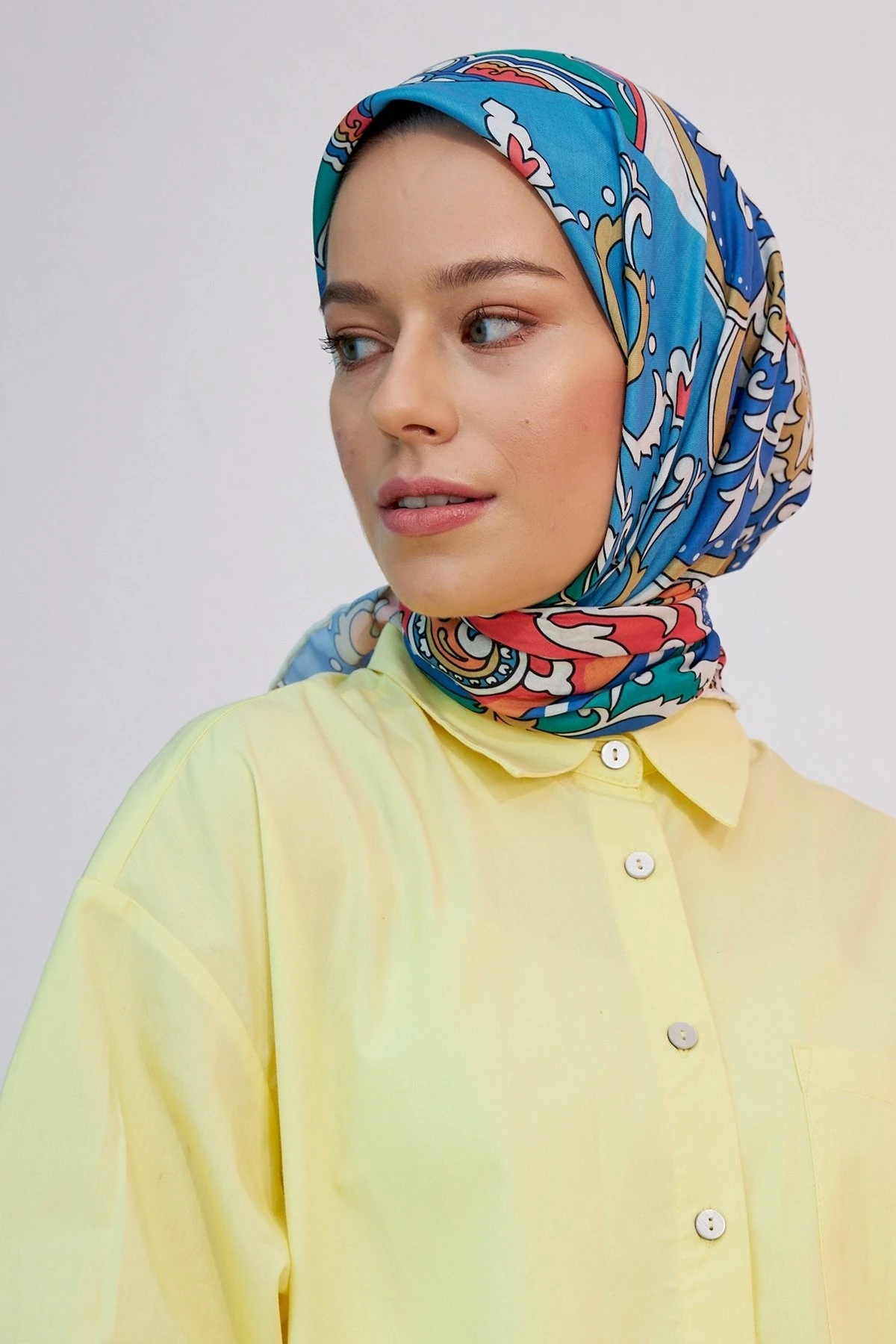 Mozaik Saman Sarısı Pamuk Viskon Eşarp