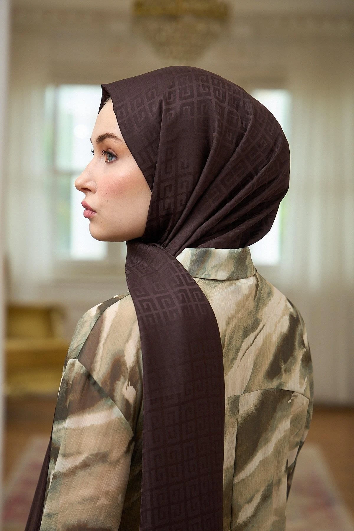 Yaz Işıltısı Koleksiyonu İpeksi Jakar Şal Acı Kahve 9016-11