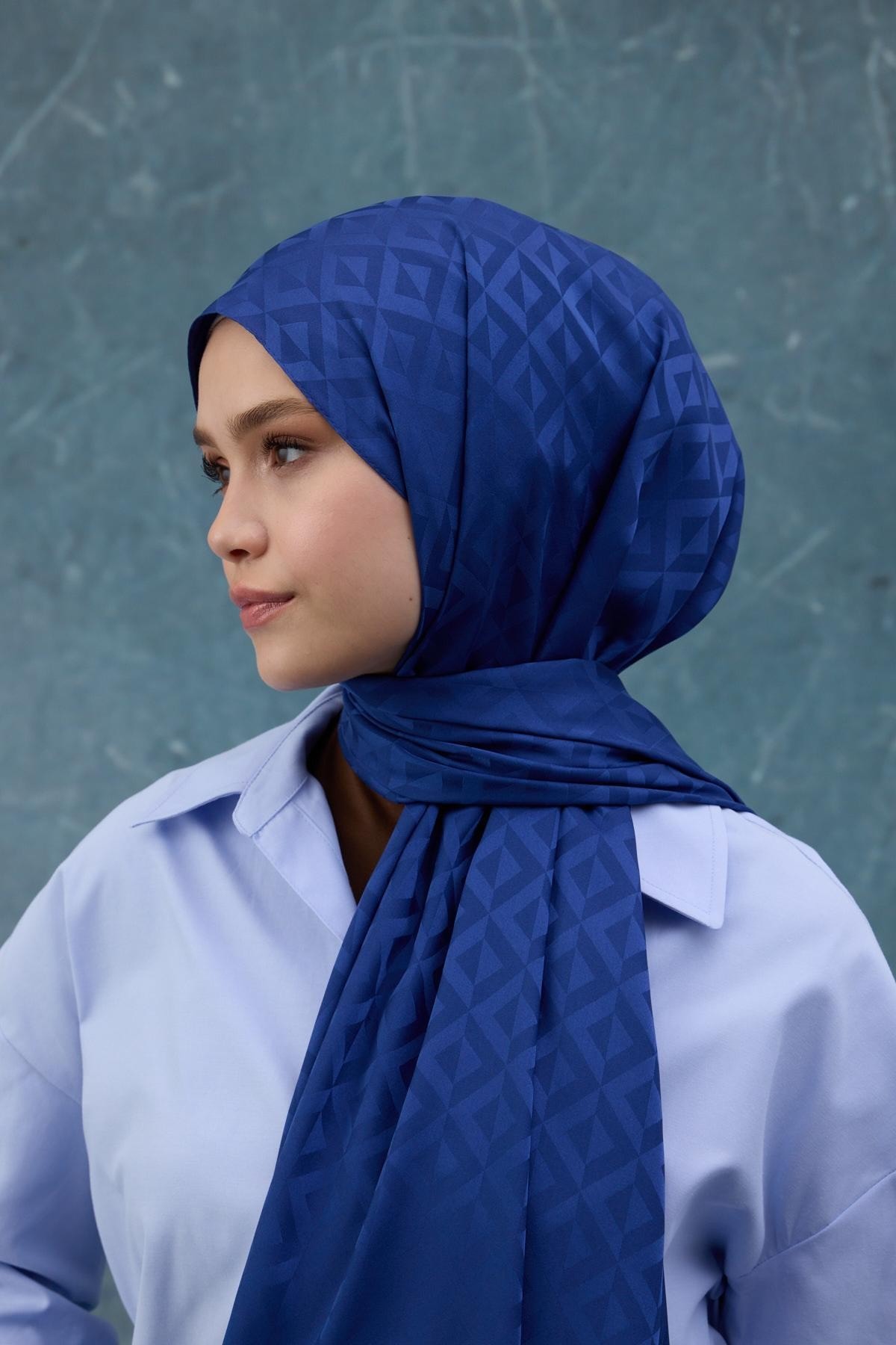 Fall Winter İpeksi Jakar Şal Mavi 9019-05