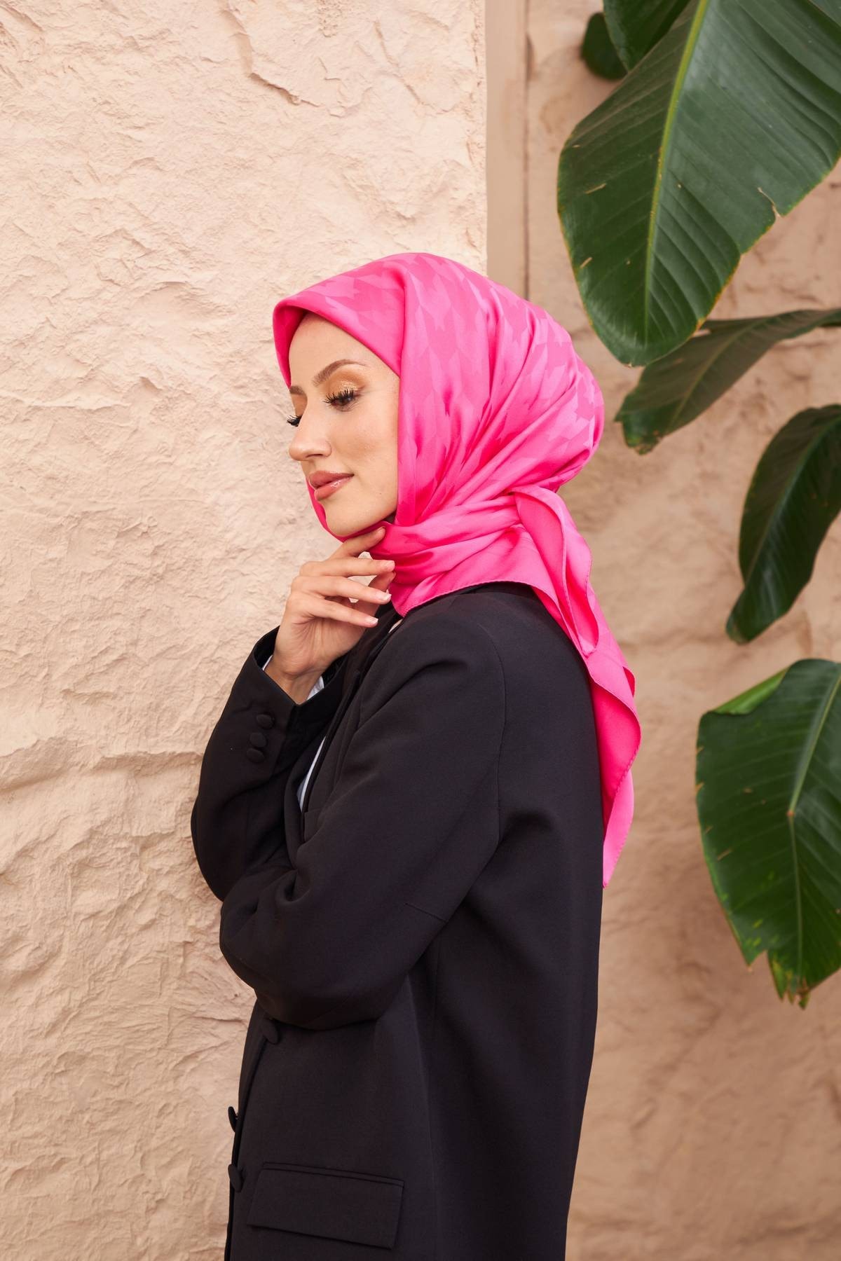 Kazayağı Jakarlı Eşarp Fuşya 9901-09