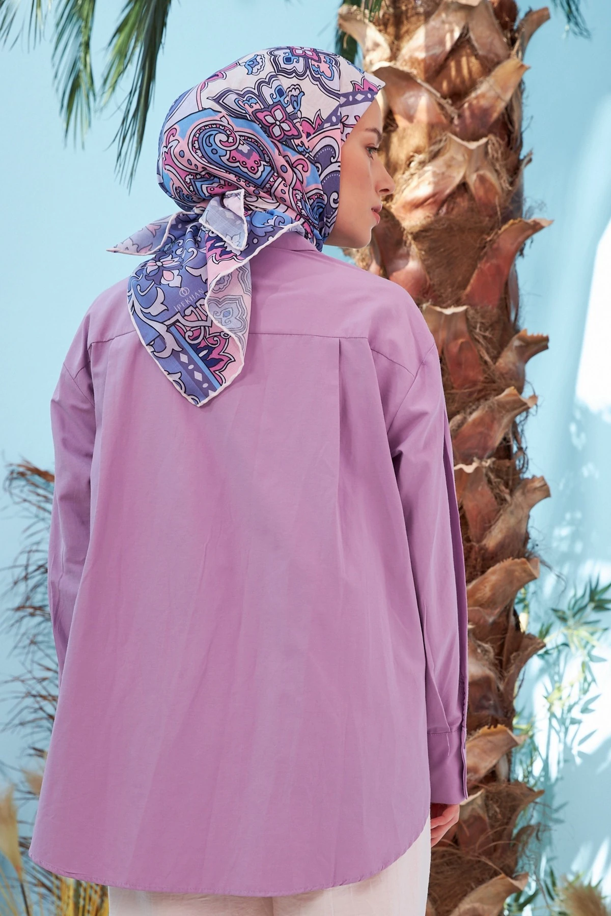 Mozaik Lila Pamuk Viskon Eşarp