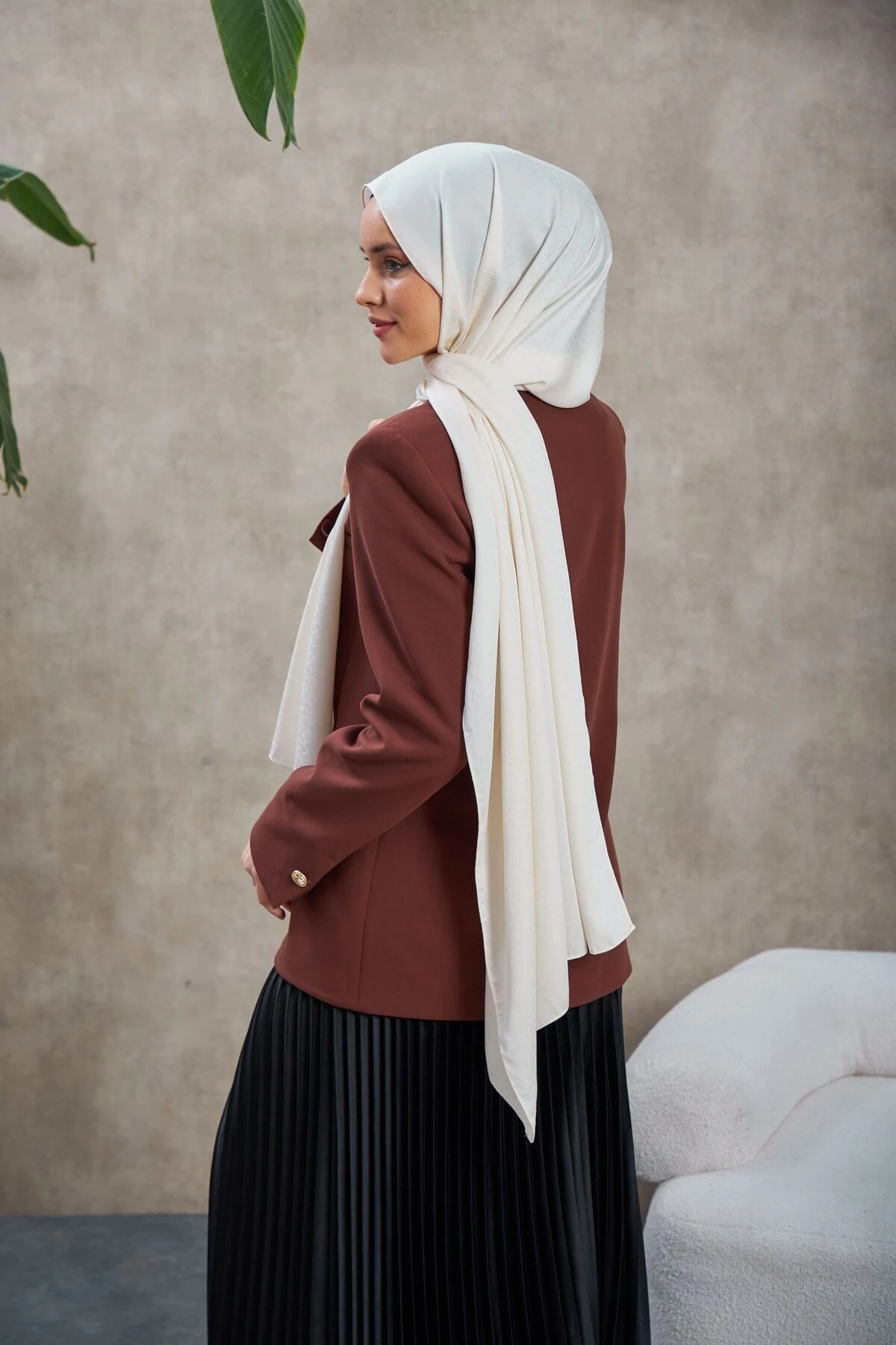 Alesa Desen İpeksi Jakar Şal Ekru 9003-06