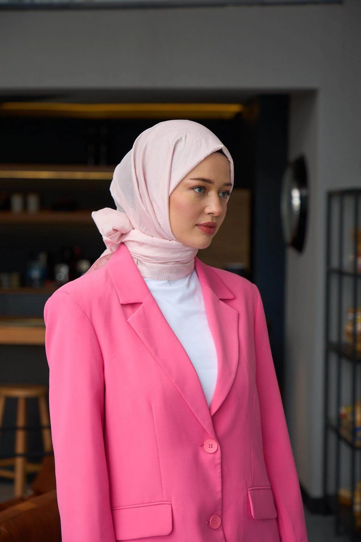 Düz Desen Vual Şal Pudra Vual İpek Şal - 9800-21