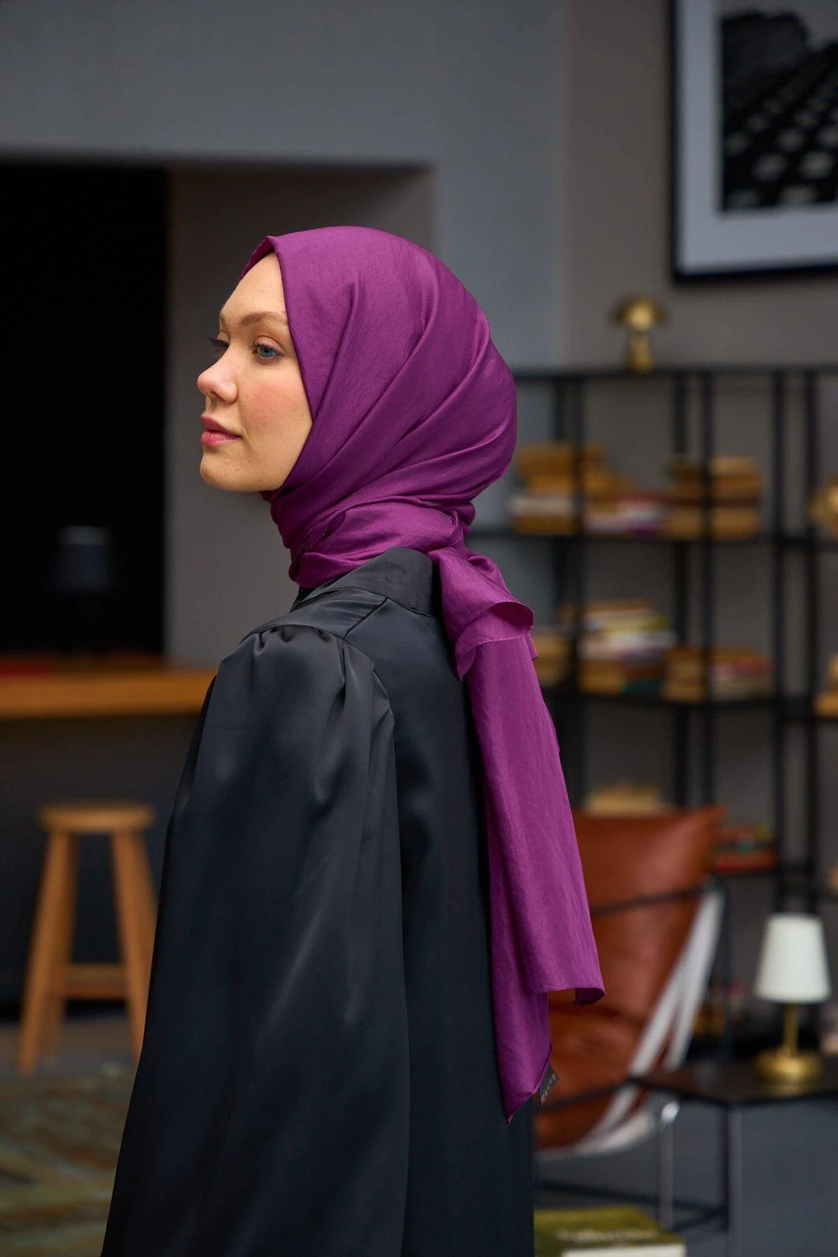 Düz Desen Vual Şal Mürdüm Vual İpek Şal - 9800-15