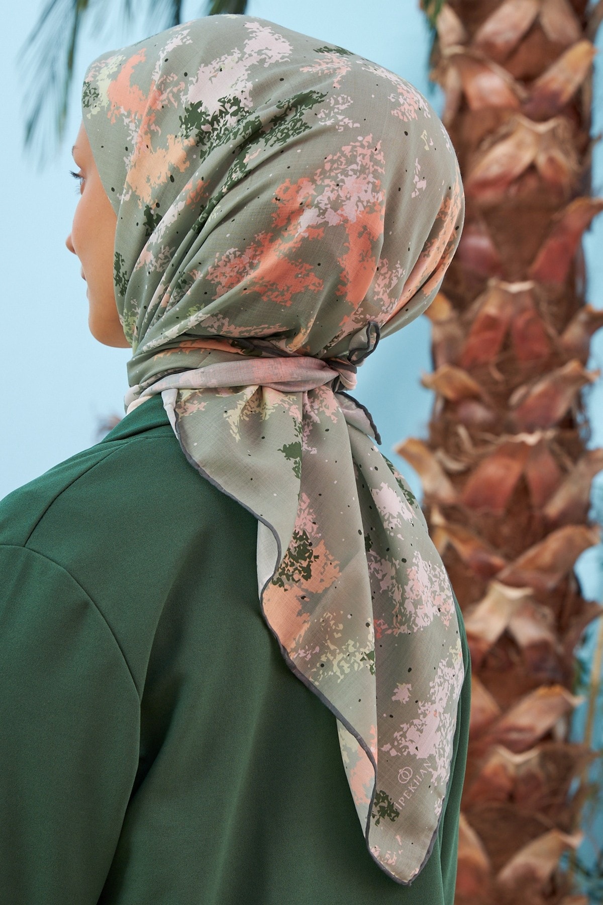 Ebru Yeşil Pamuk Viskon Eşarp