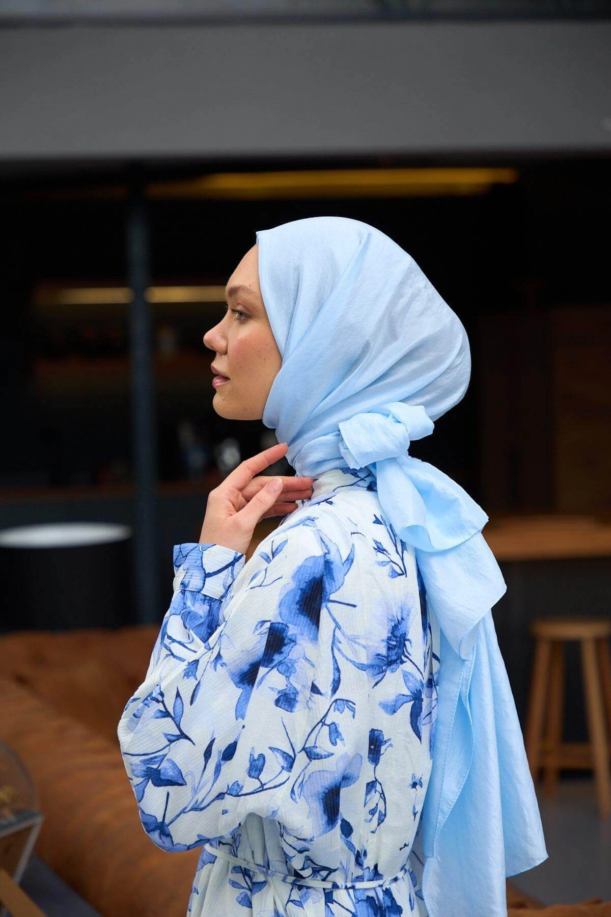 Düz Desen Vual Şal Buz Mavi Vual İpek Şal - 9800-09