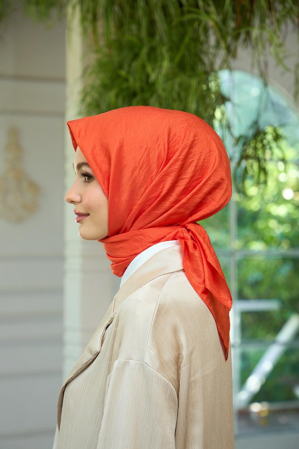 Düz Desen Vual Eşarp Turuncu Vual İpek Eşarp - 10100-17